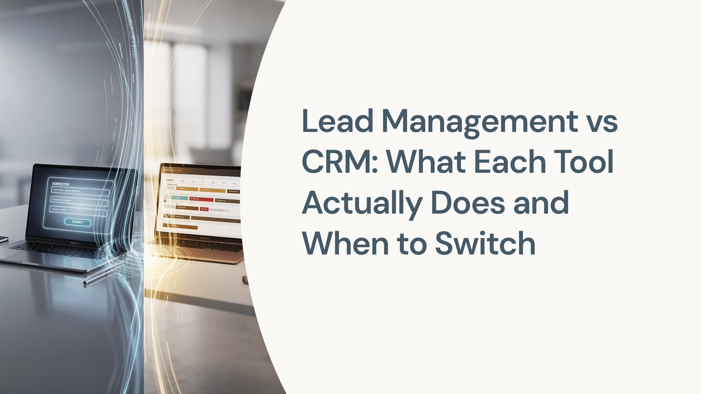 Split-screen comparison of lead management and CRM platforms with modern dashboard interfaces