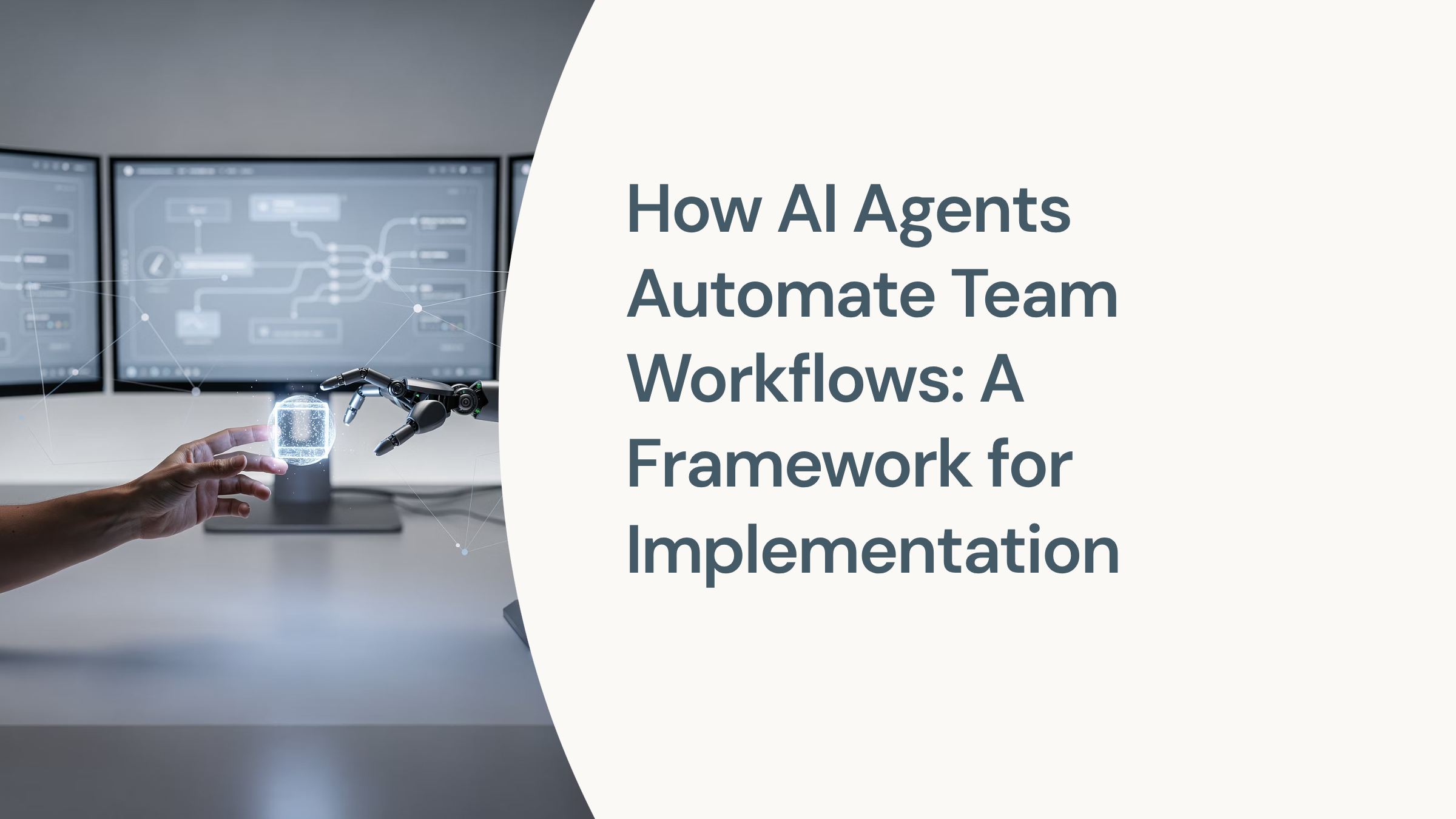 Abstract digital workflow automation visualization with interconnected nodes and data streams in blue and silver tones