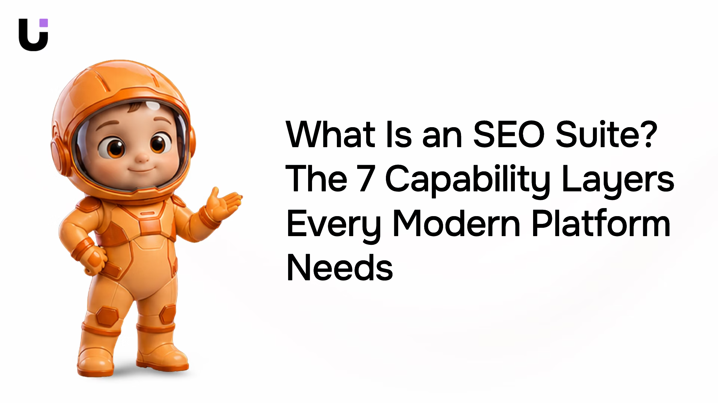 Abstract layered digital dashboard showing seven SEO platform capability tiers in modern 3D render
