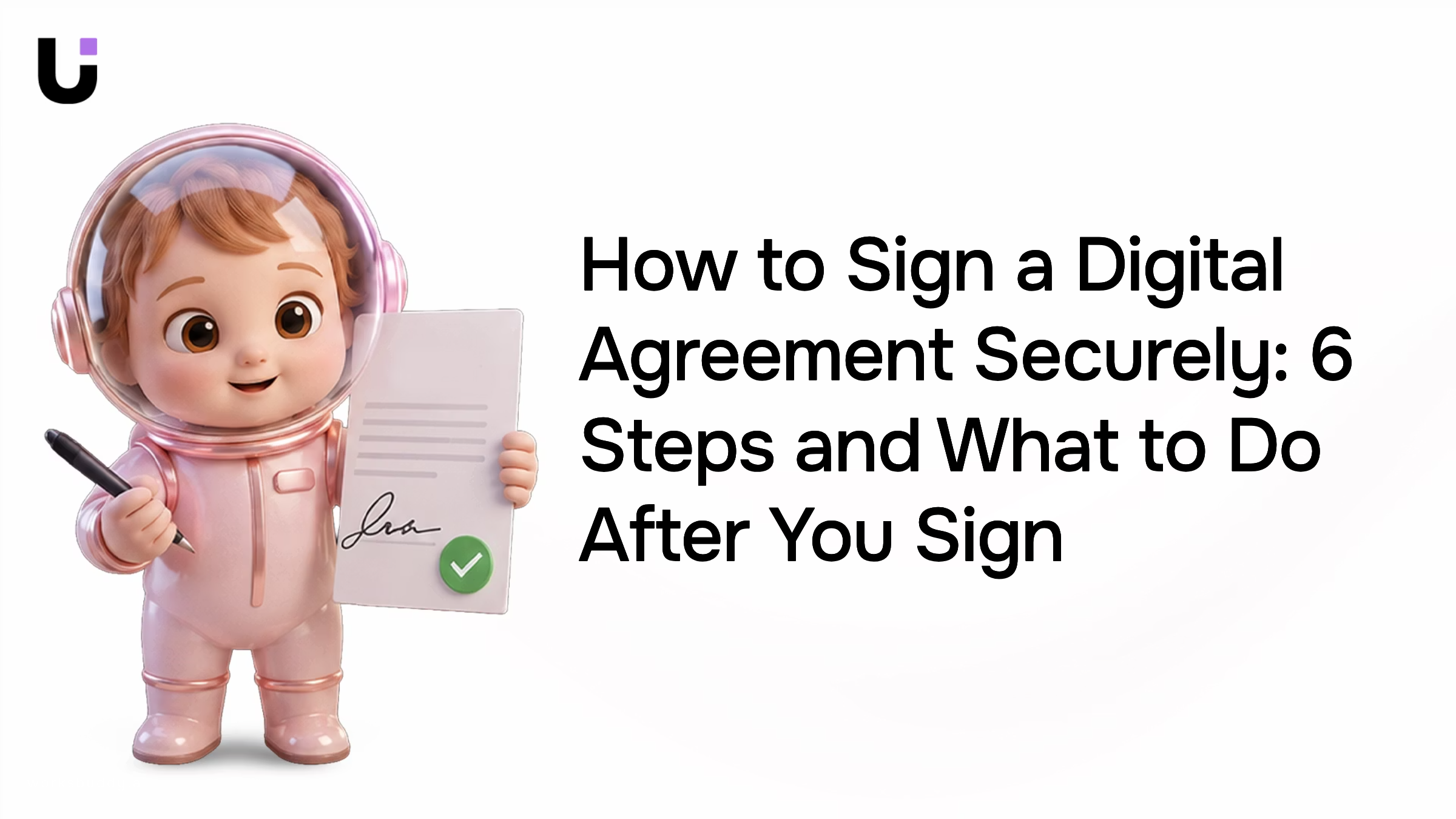 Digital agreement signing interface with security icons and glowing pen on tablet, professional 3D render