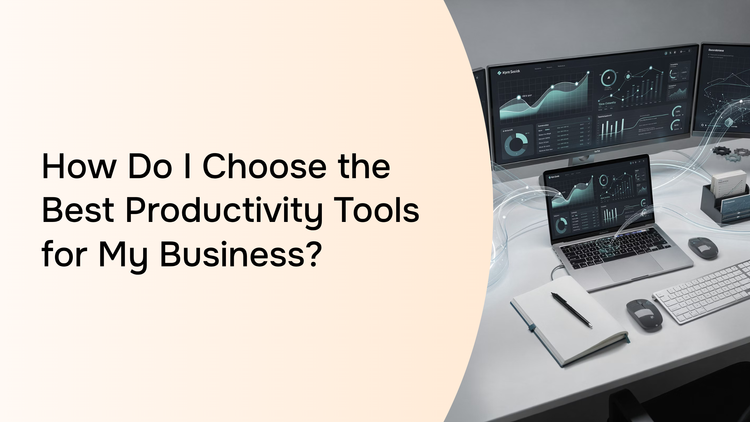 Professional workspace with productivity tools and laptop dashboard representing business efficiency