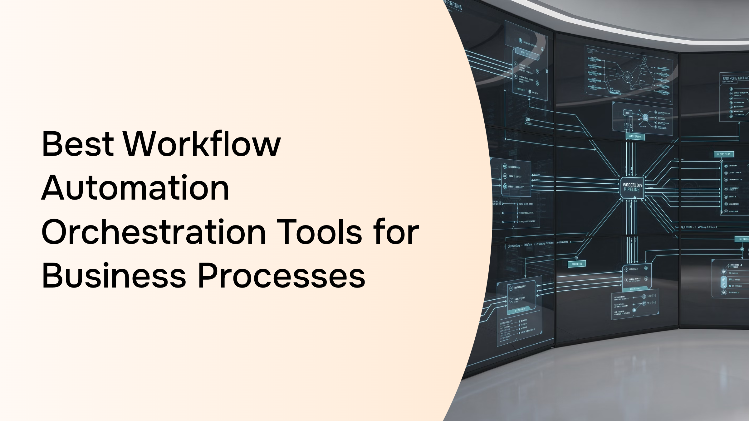 Abstract digital workflow automation orchestration visualization with interconnected nodes and process flows