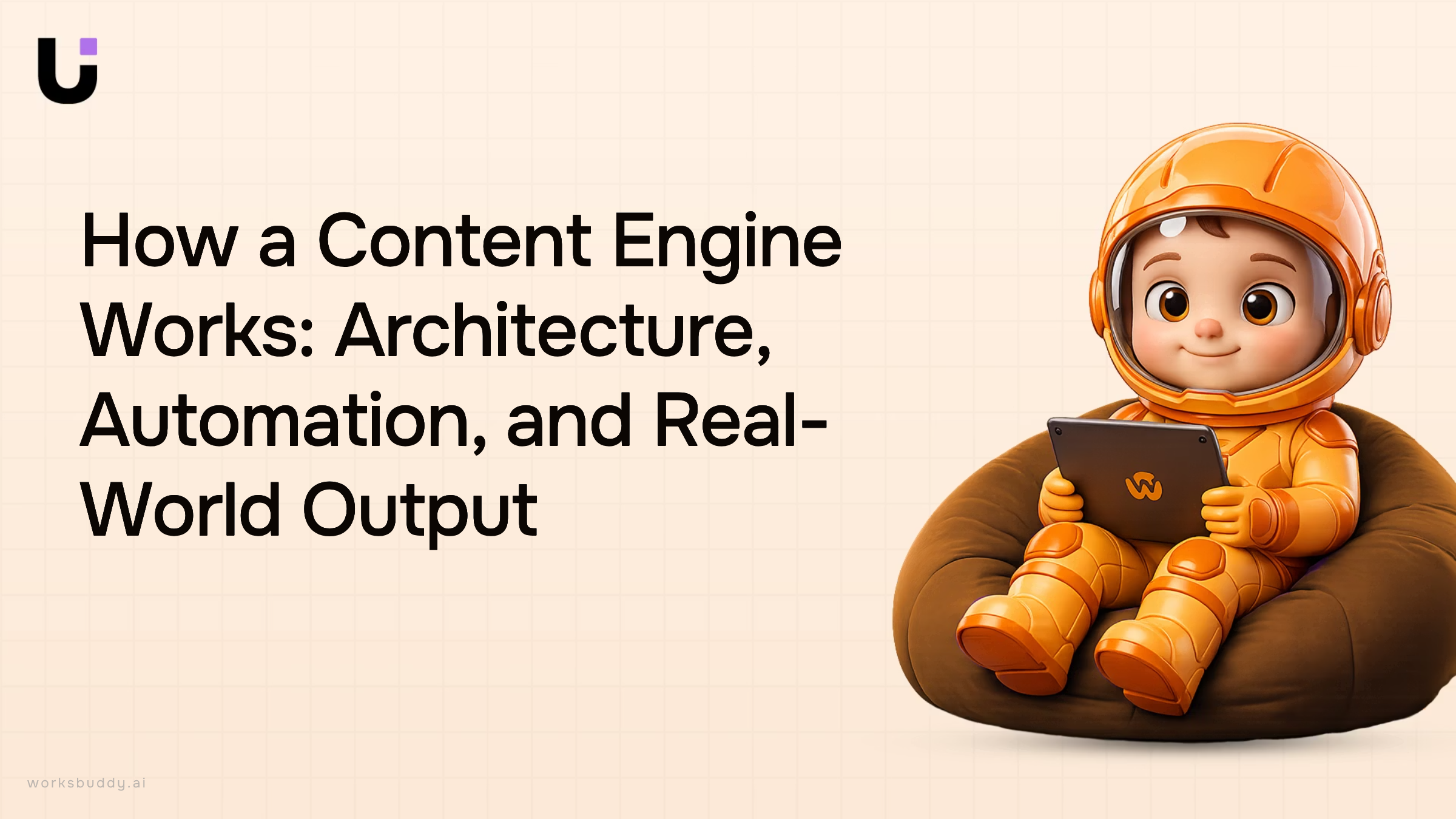 Abstract 3D diagram of content engine architecture with interconnected nodes and data flow streams in navy and silver