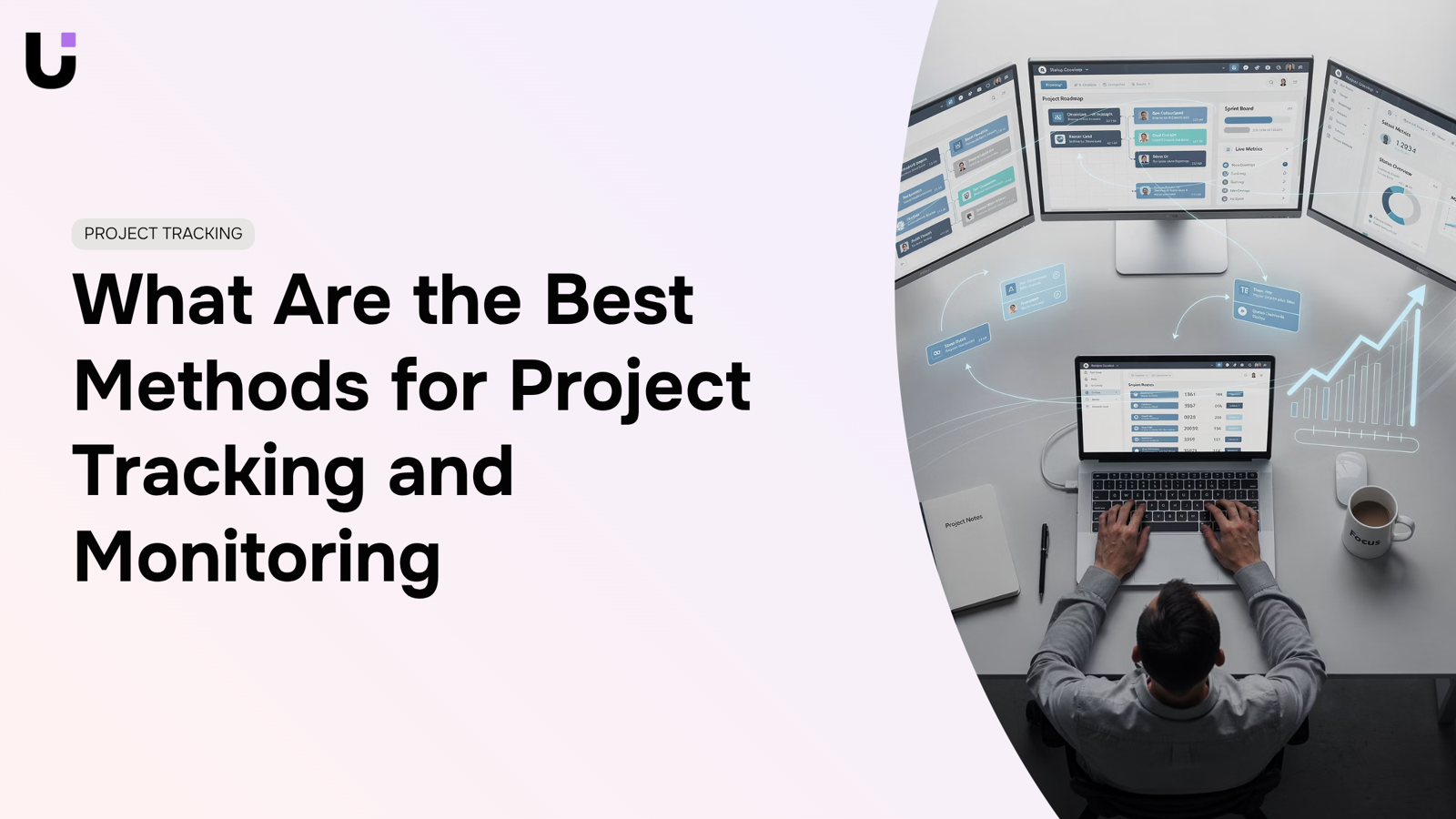Modern professional workspace with project tracking dashboard displaying organized timelines and metrics