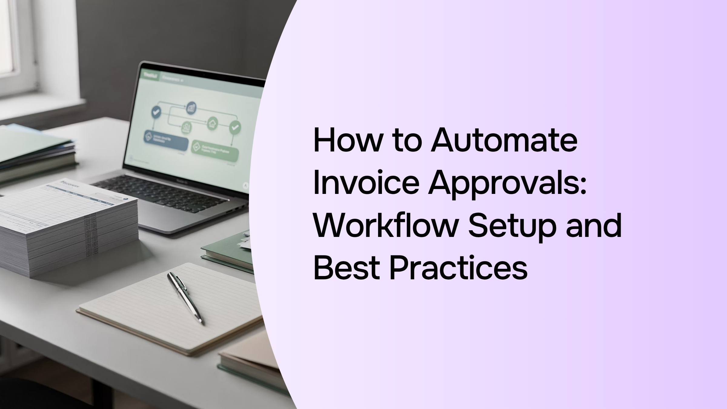 Digital workflow automation dashboard with approval checkmarks and connected process nodes in modern office setting