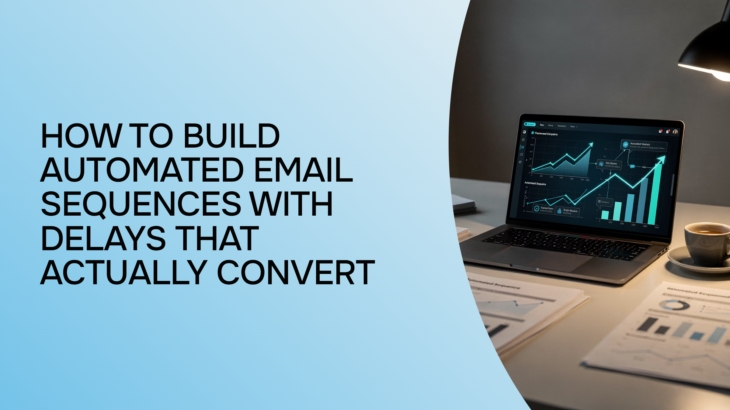 Automated email sequences with delays visualization showing staggered message timeline on monitor