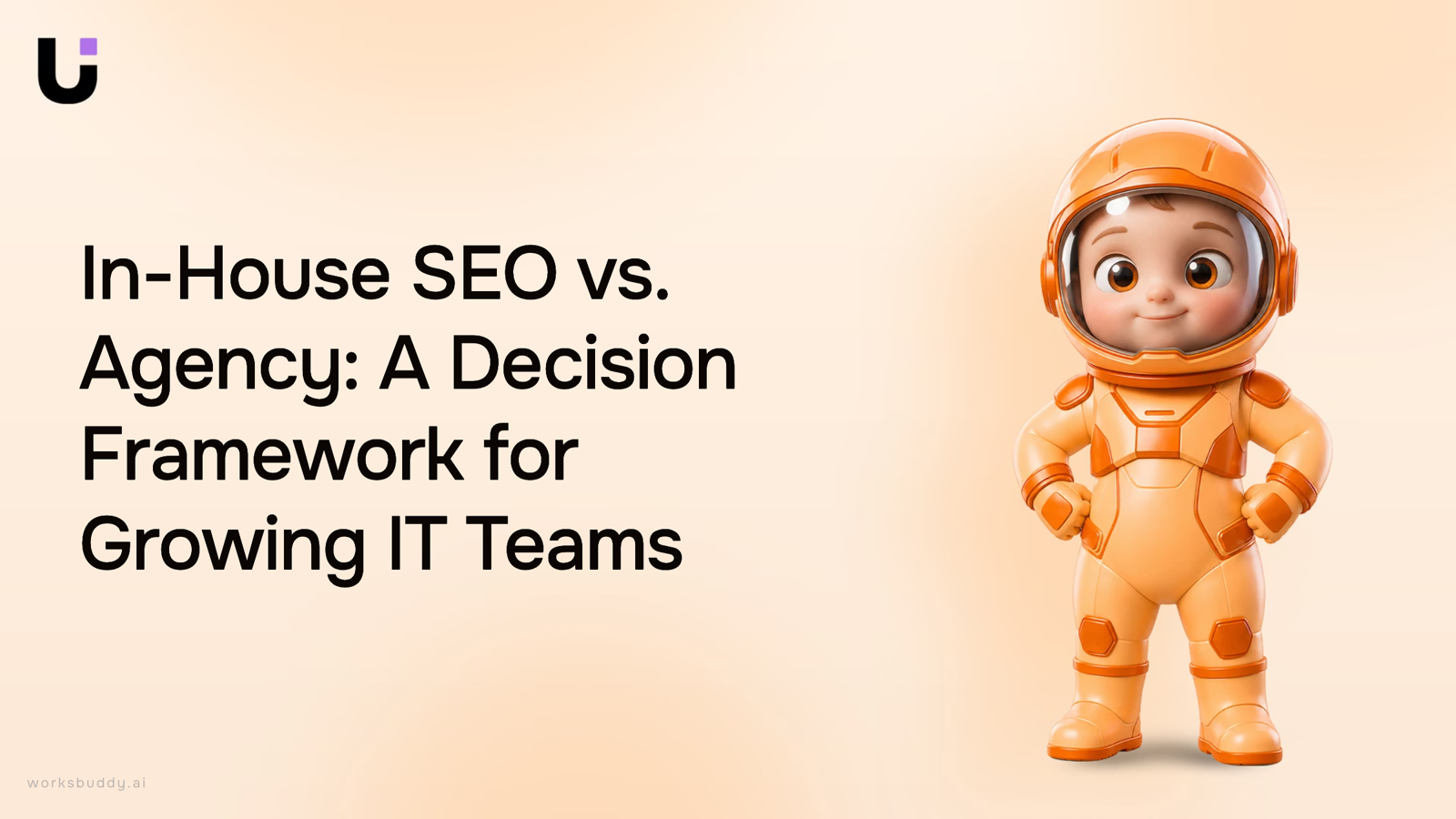 Balanced split-screen composition representing in-house SEO versus agency decision framework for IT teams