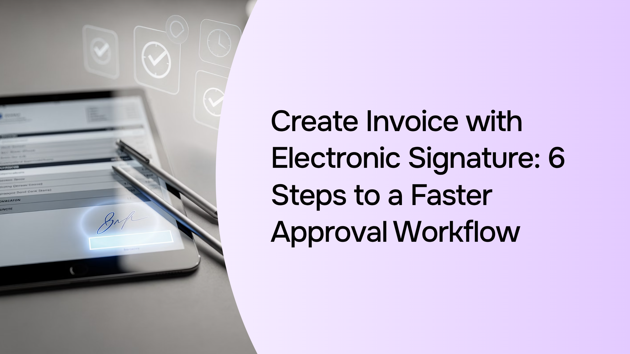 Digital tablet with electronic signature interface on modern desk, representing fast invoice approval workflow