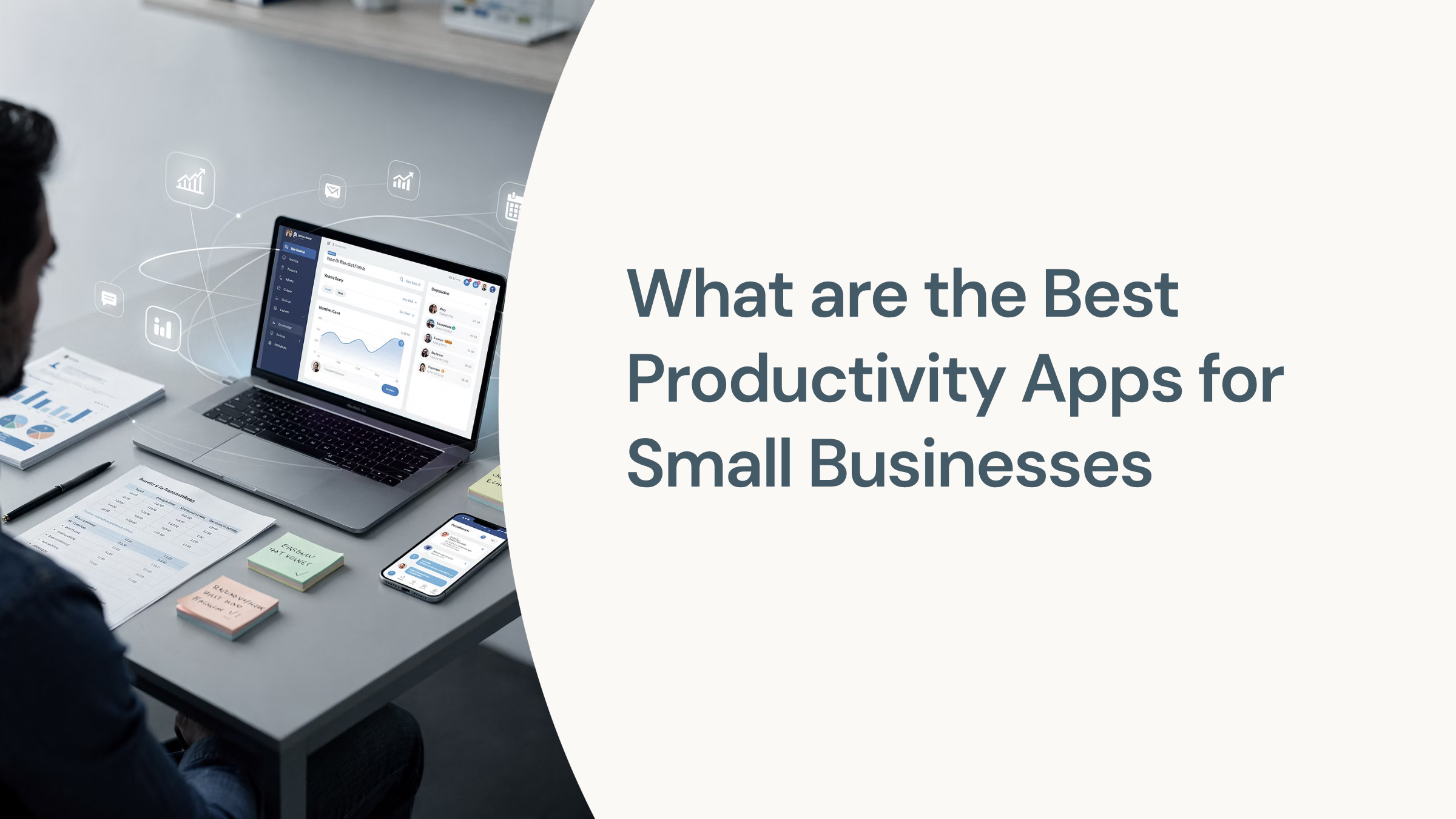 Modern workspace with multiple devices displaying productivity apps for small business management