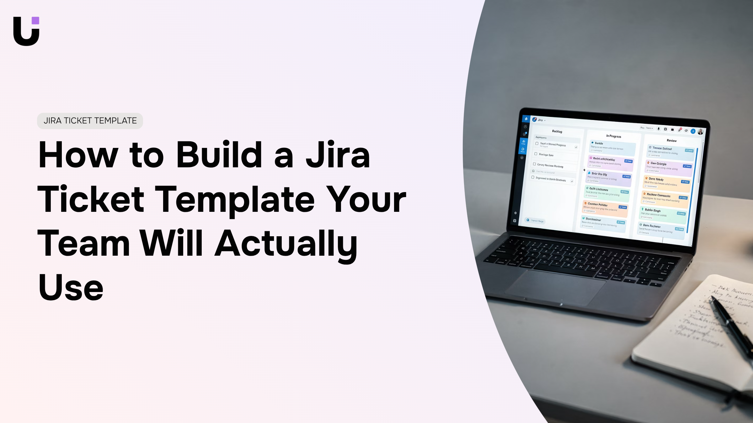 Clean digital workspace with Jira ticket template on monitor, professional blue accents, organized interface design