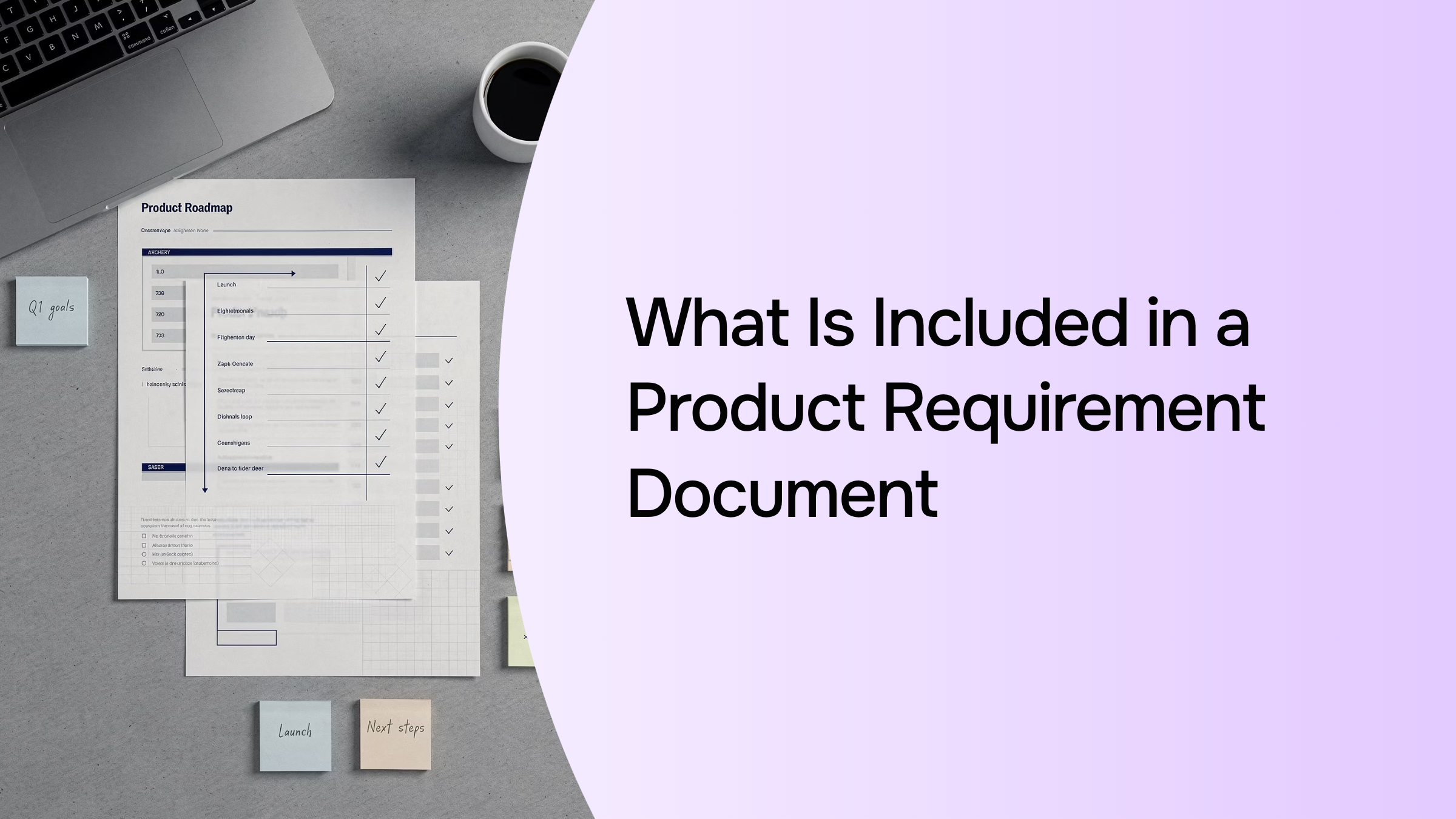 Abstract 3D illustration of organized document structure with hierarchical sections and geometric shapes representing product requirements