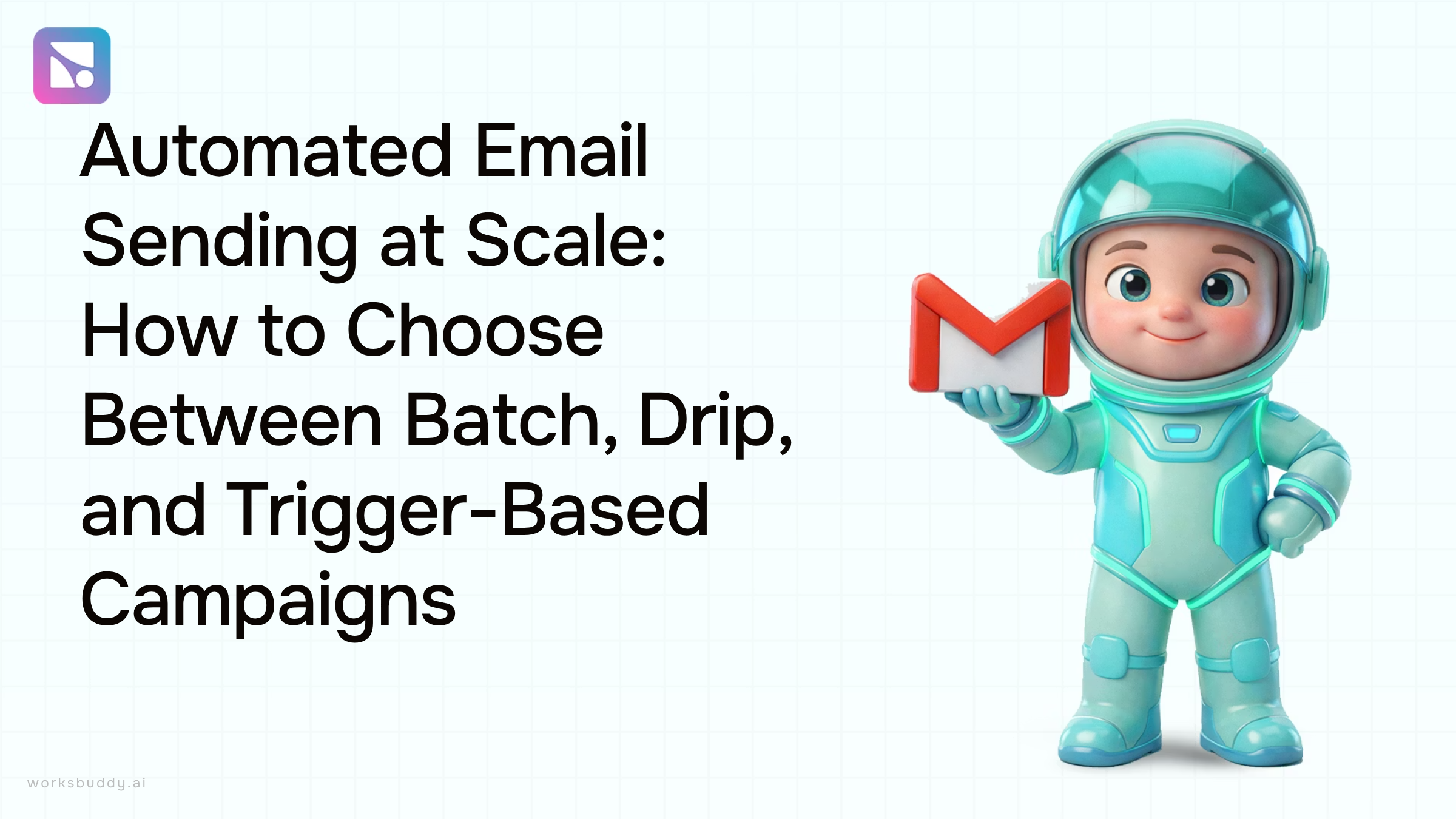 Modern email automation dashboard showing batch, drip, and trigger campaign flows on a professional 3D rendered monitor