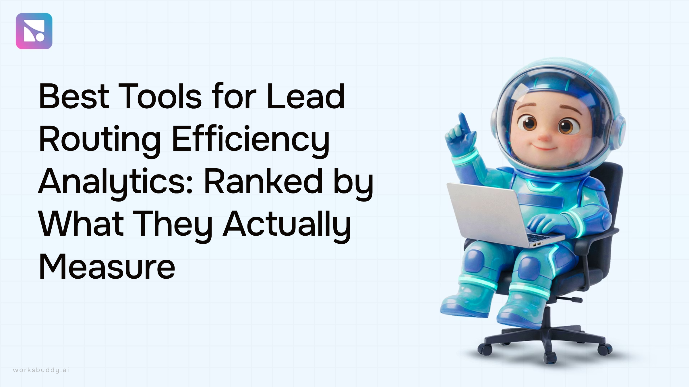Modern 3D analytics dashboard with blue data streams and routing nodes representing lead efficiency measurement tools