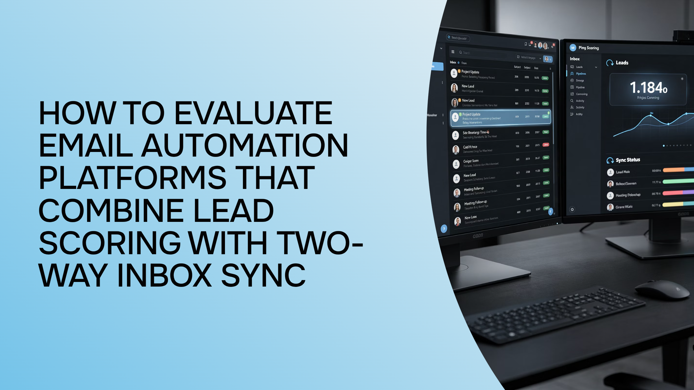 Modern email automation platform dashboard showing lead scoring and two-way inbox synchronization on professional desktop setup