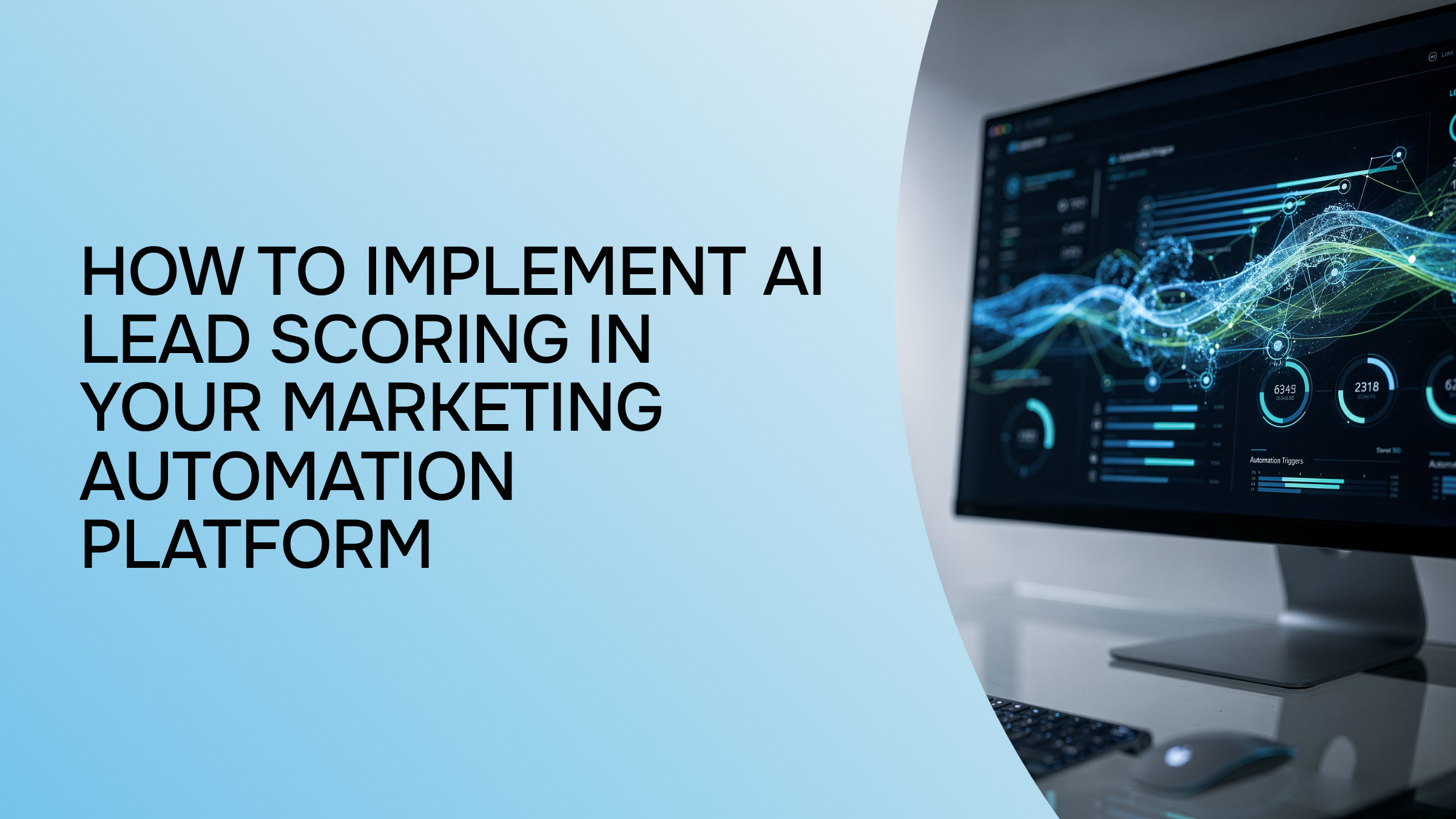 Modern 3D dashboard displaying AI lead scoring analytics with data visualizations and automation metrics in professional blue and silver tones