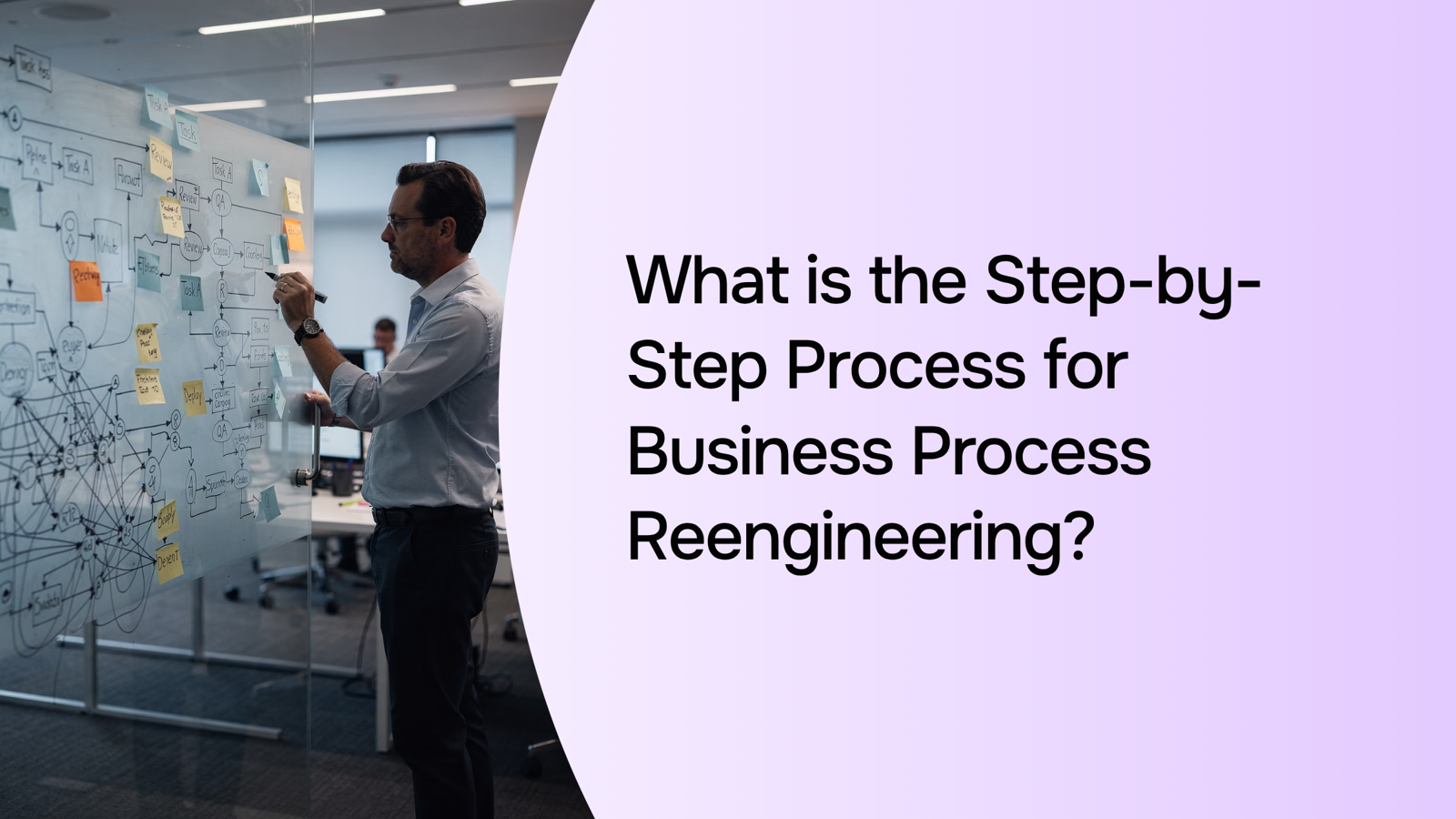 Abstract 3D business process reengineering workflow diagram with connected nodes and streamlined optimization flow