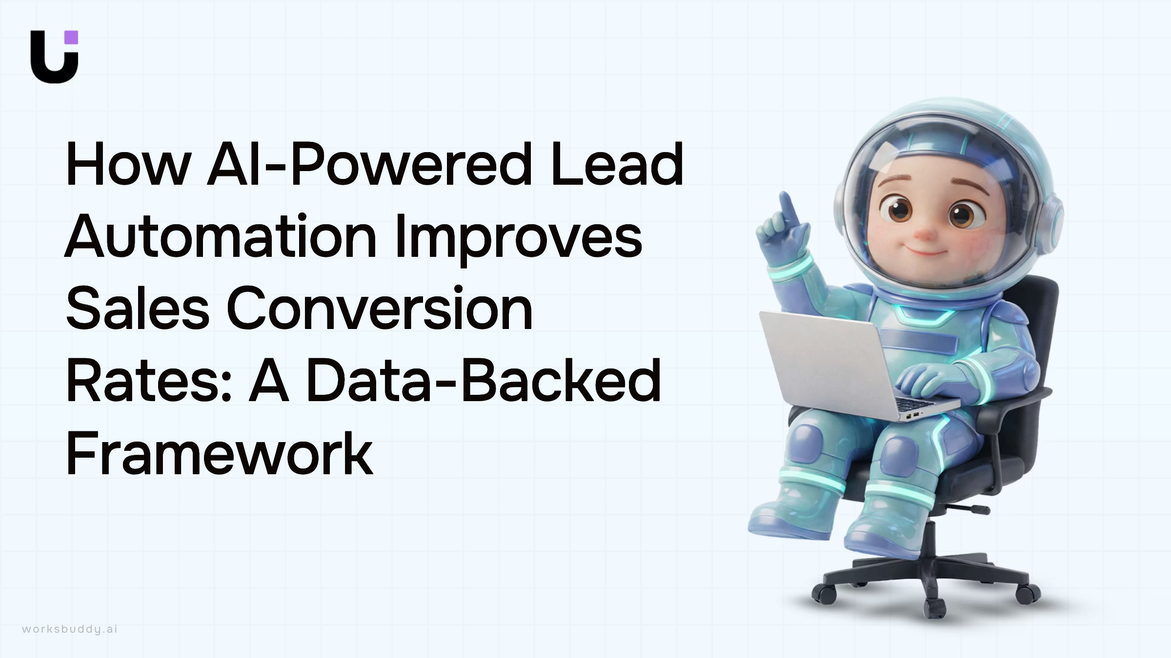 Modern 3D dashboard with glowing network nodes, upward trending arrow, and data visualization representing AI-powered lead automation and sales conversion growth
