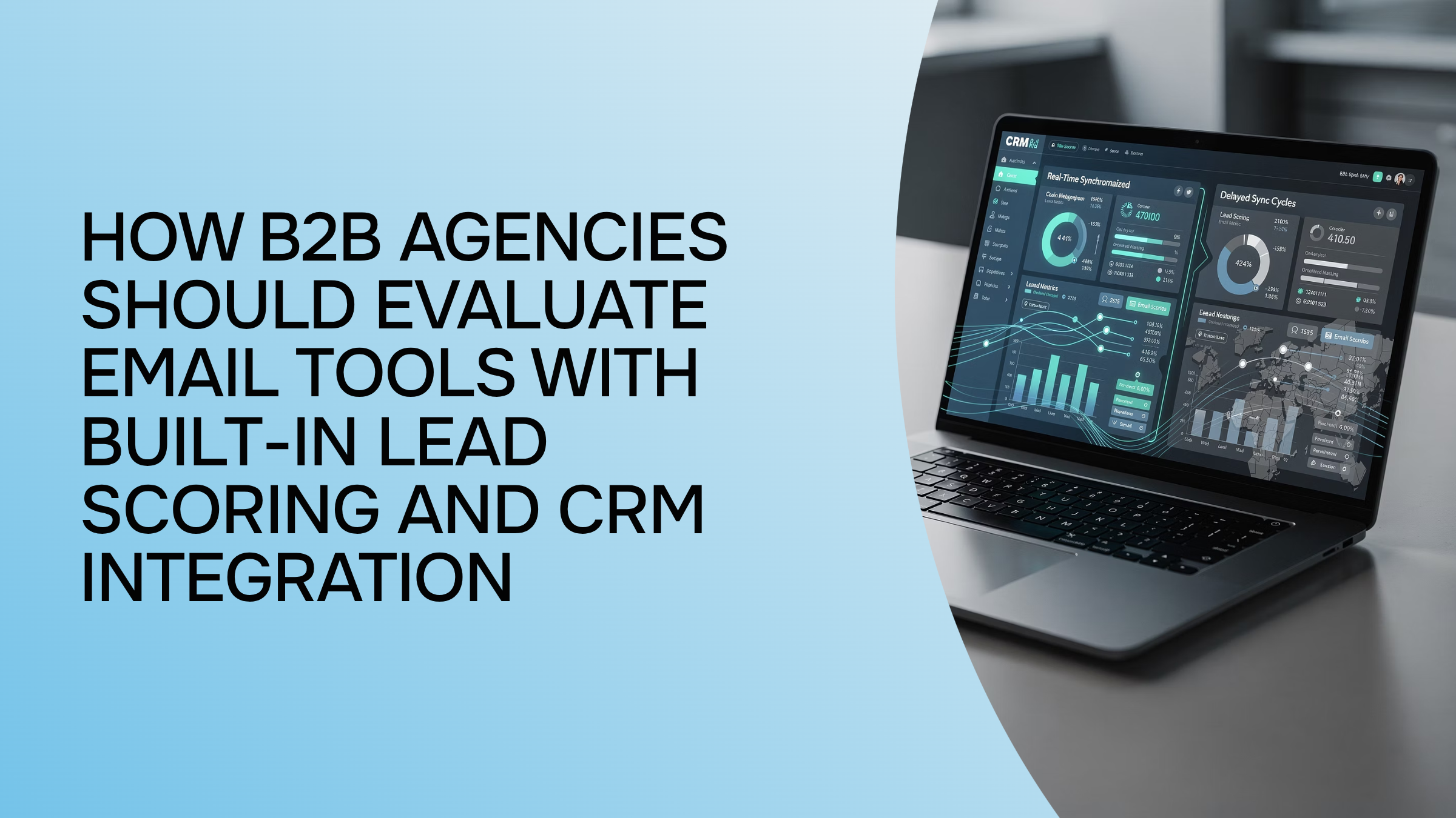 Modern desktop workspace displaying email marketing dashboard with lead scoring and CRM integration analytics