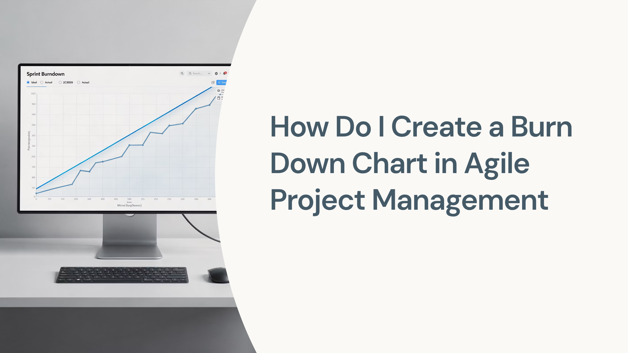 Professional 3D dashboard showing burn down chart with descending progress line and project management metrics