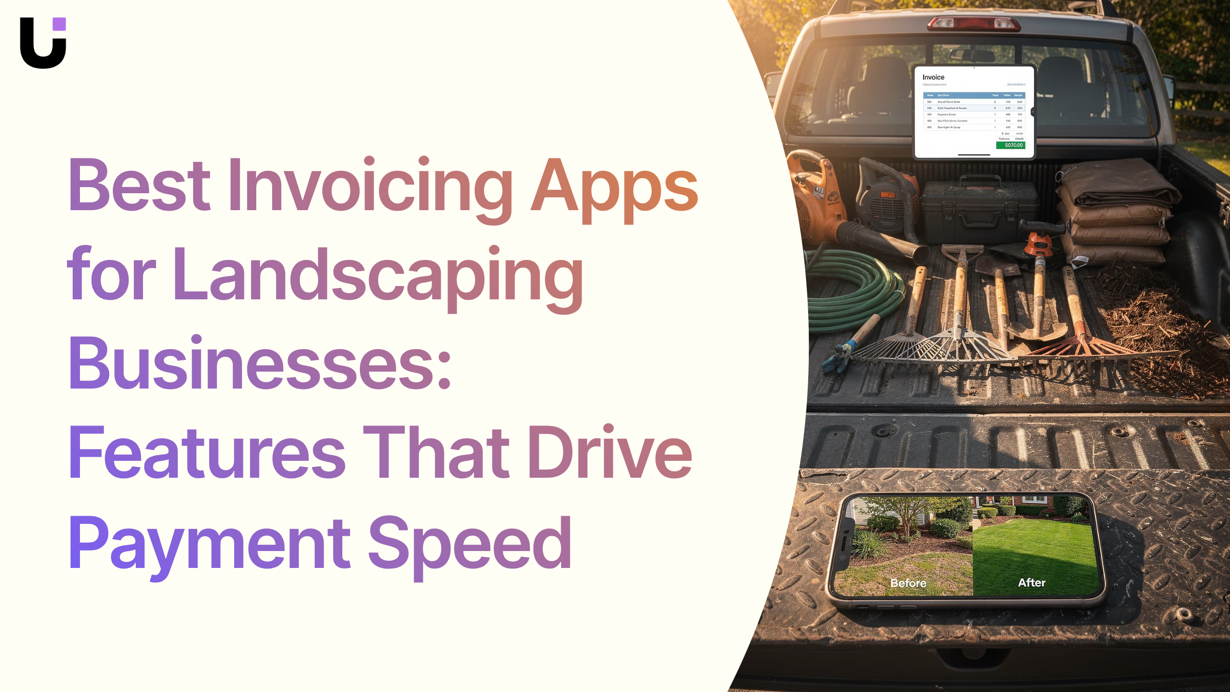 Professional invoicing dashboard on tablet with landscaping business invoice template and payment indicators