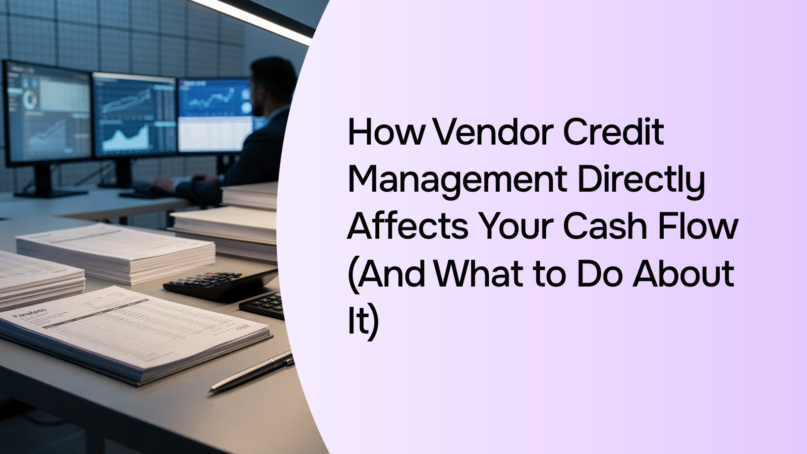 Balanced scale with coins and vendor network nodes representing cash flow management