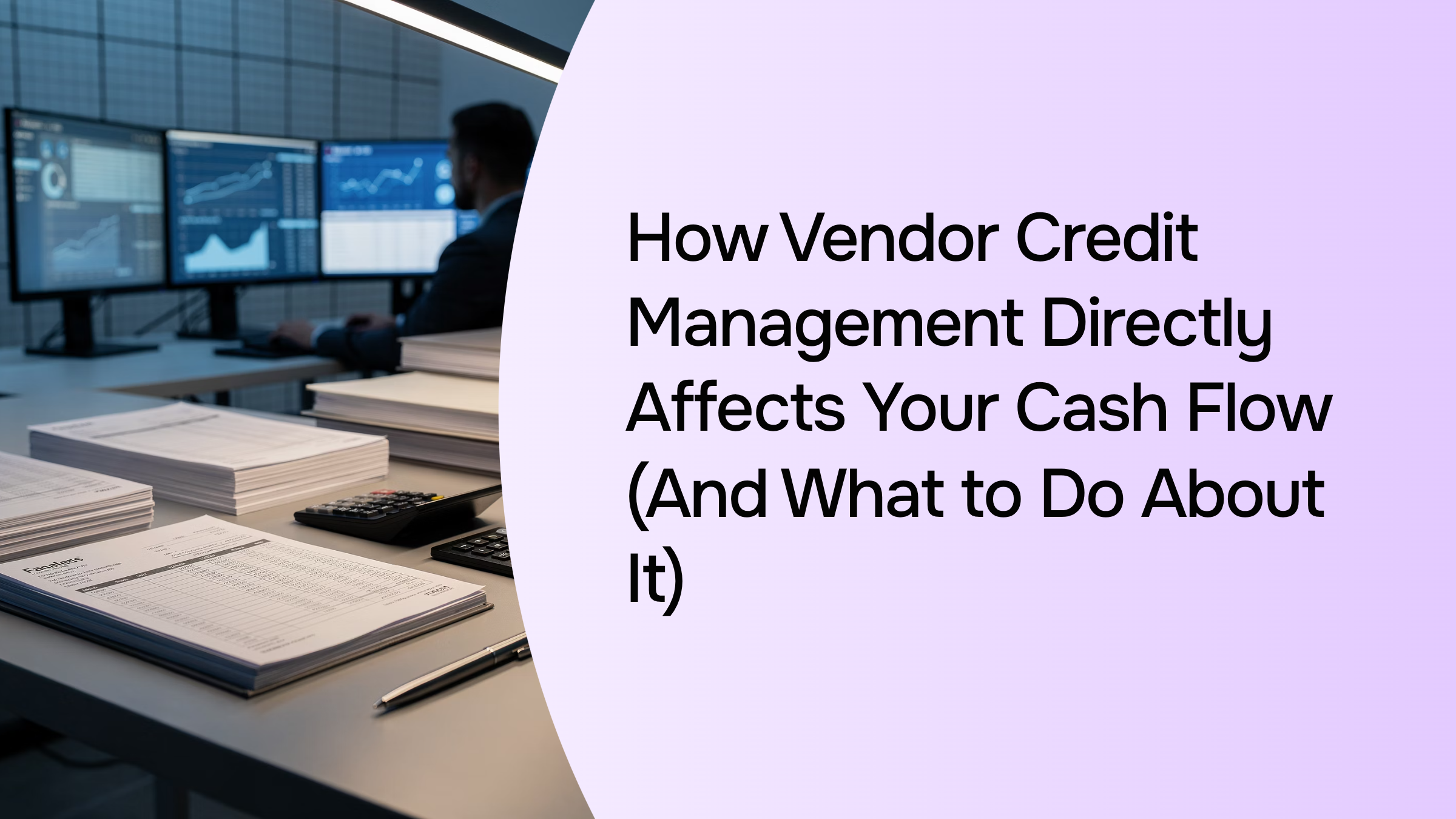 Balanced scale with coins and vendor network nodes representing cash flow management