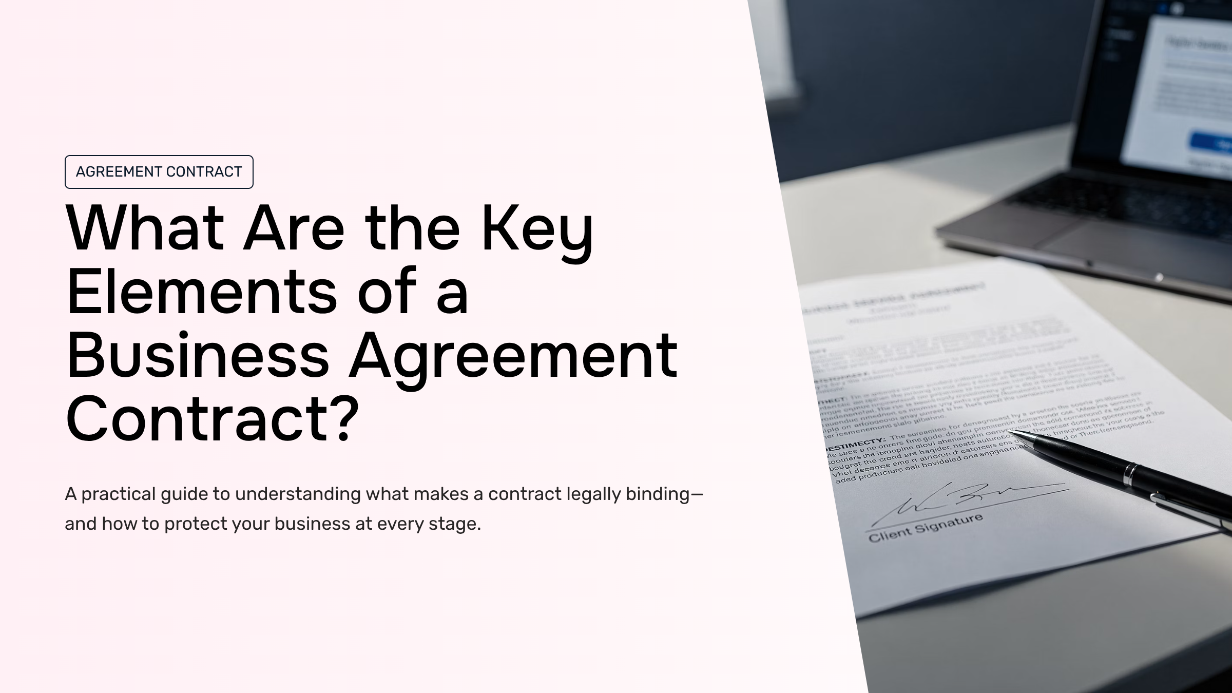 Professional business contract on glass table with pen and tablet in modern office setting