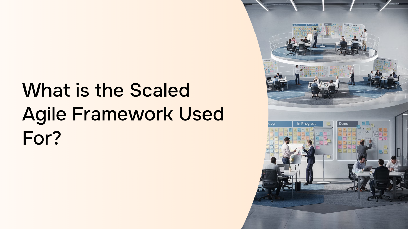 Abstract 3D visualization of interconnected blocks and pathways representing Scaled Agile Framework structure