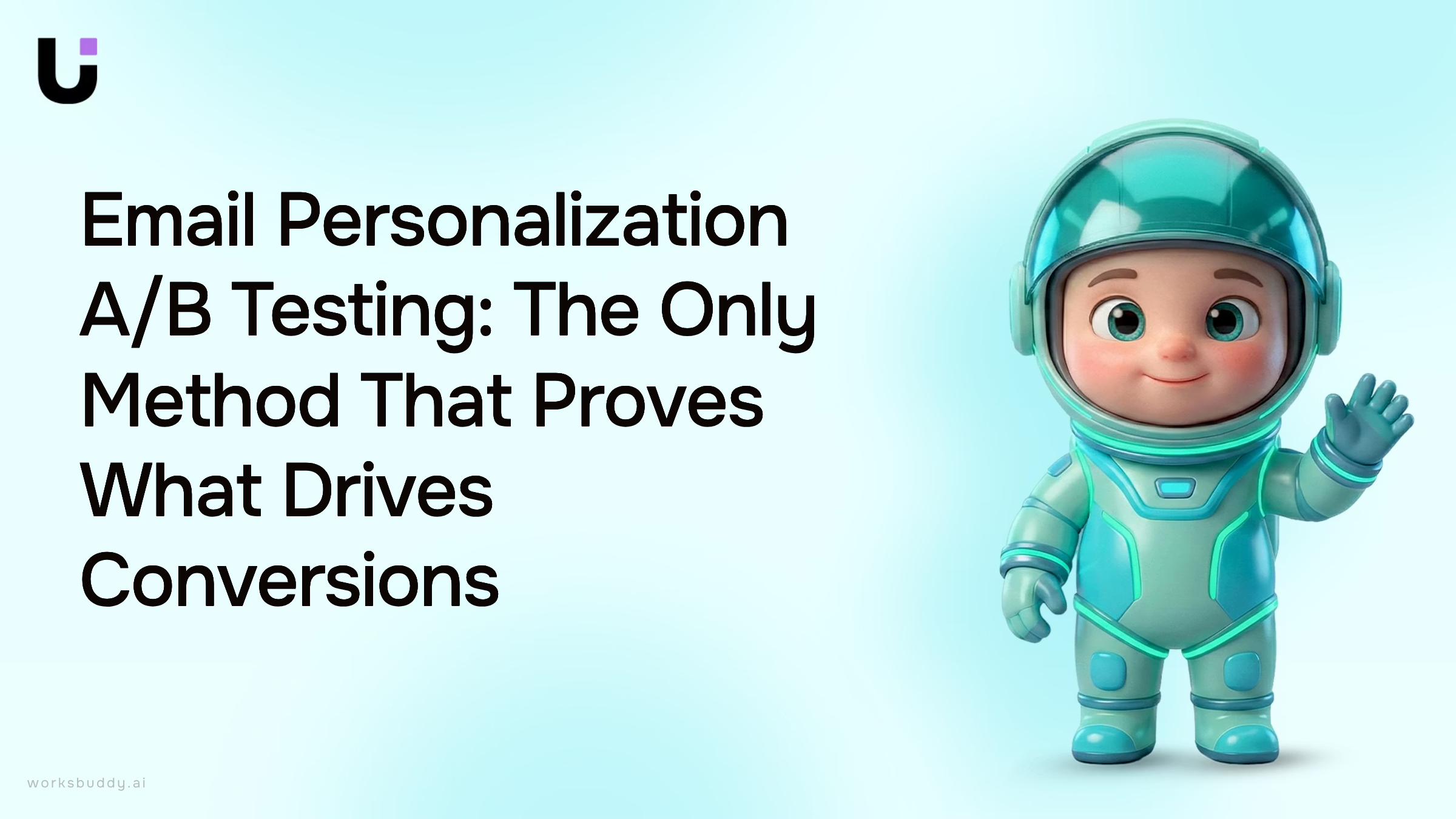 Split-screen email A/B testing visualization with conversion metrics graph, professional 3D render