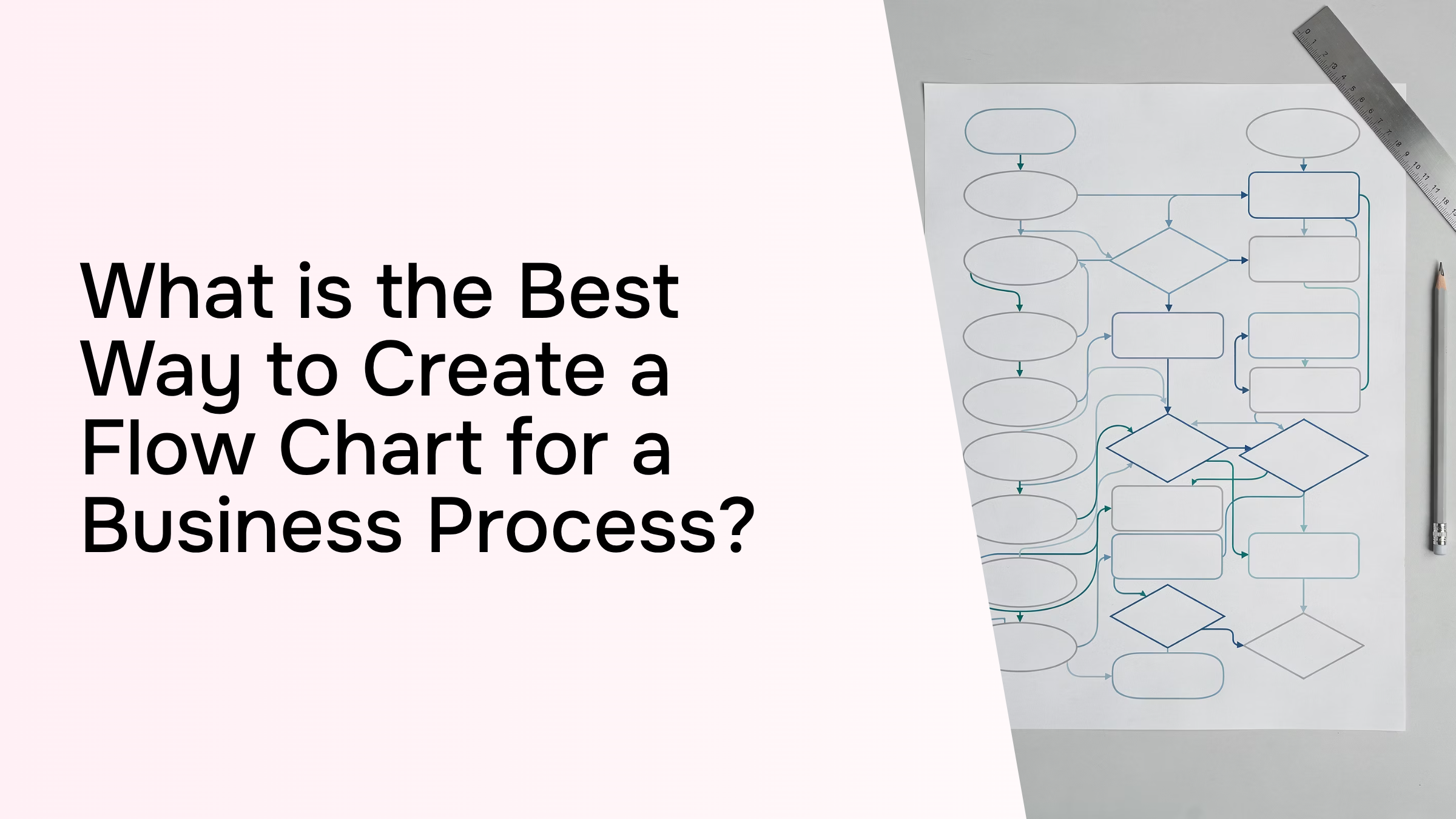 Abstract business flowchart with connected nodes and directional arrows in navy, white, and gray on a modern minimalist background