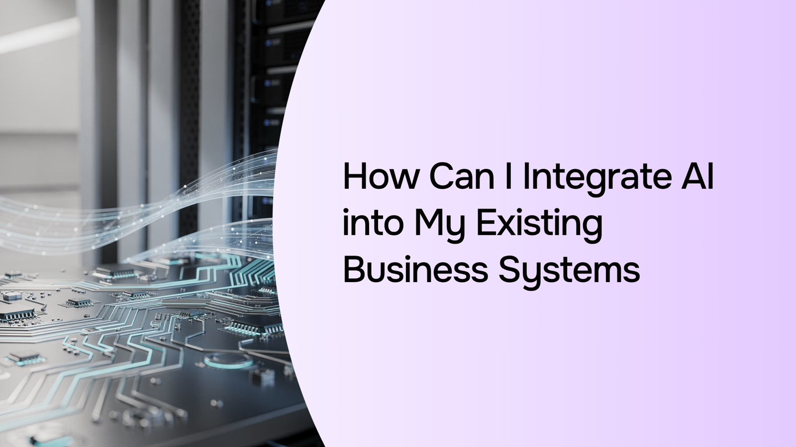 Modern desk setup with laptop showing interconnected digital nodes representing AI integration into business systems