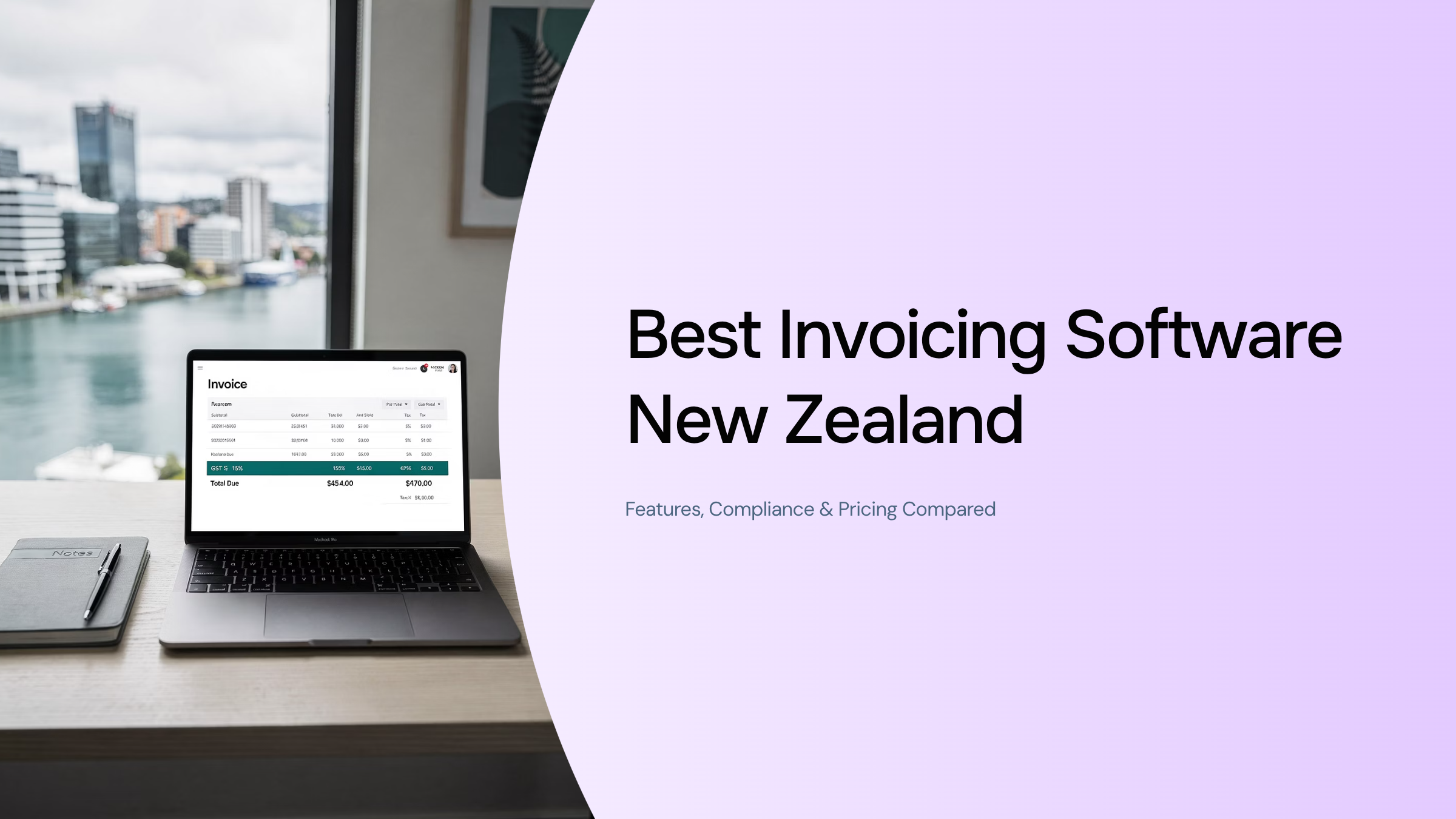 Professional invoicing software dashboard on tablet in modern accounting workspace with financial data and charts