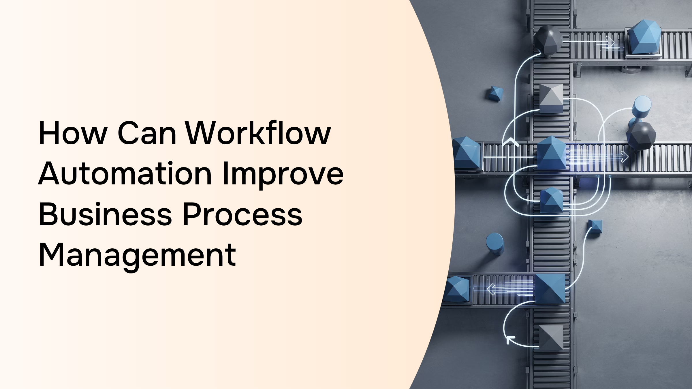 Abstract 3D workflow automation visualization with interconnected nodes and data flows representing business process management