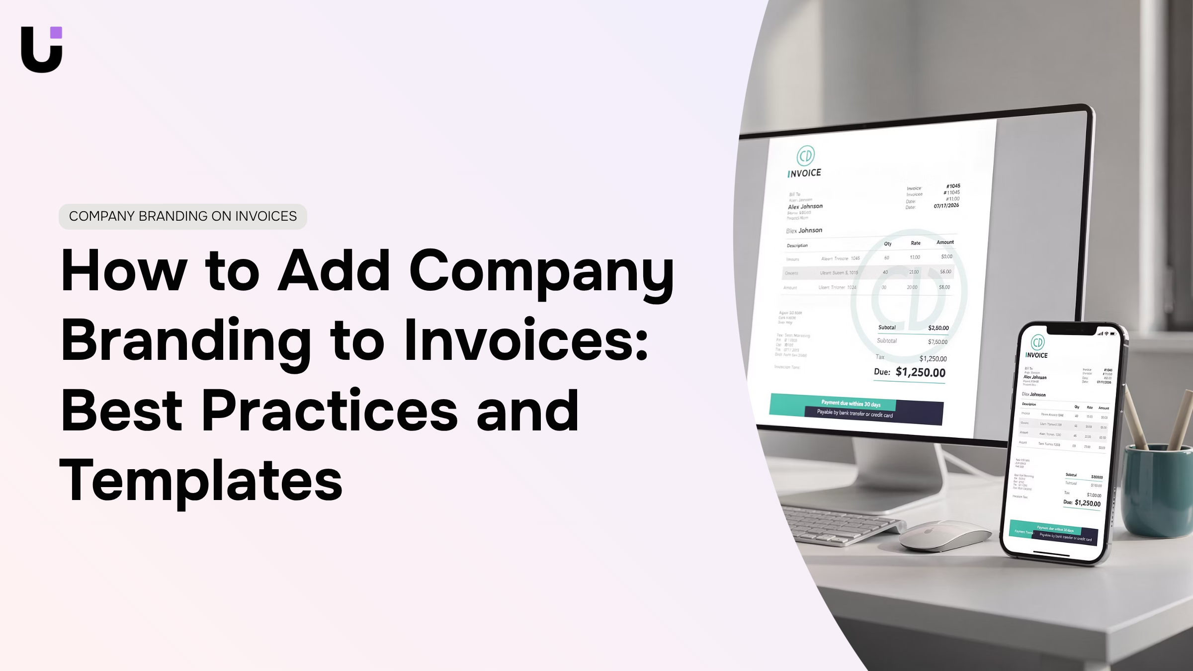 Professional invoice document on modern office desk with branded stationery and laptop in corporate workspace