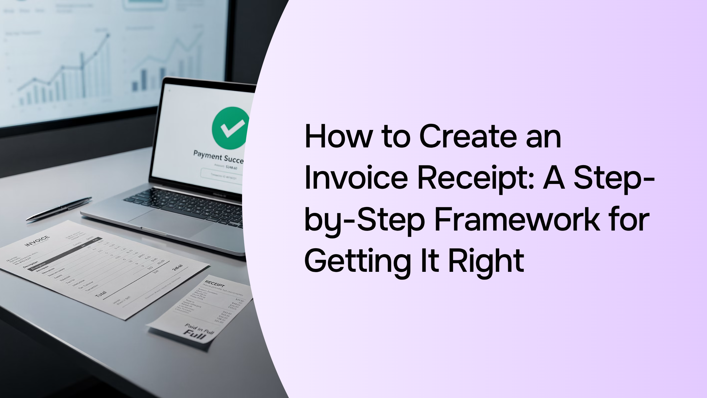 Professional 3D render of organized invoice creation workspace with tablet, calculator, and financial documents