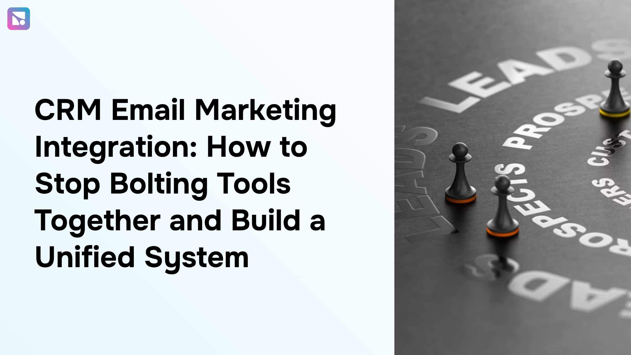 Integrated CRM and email marketing systems merging into unified digital platform with flowing data streams