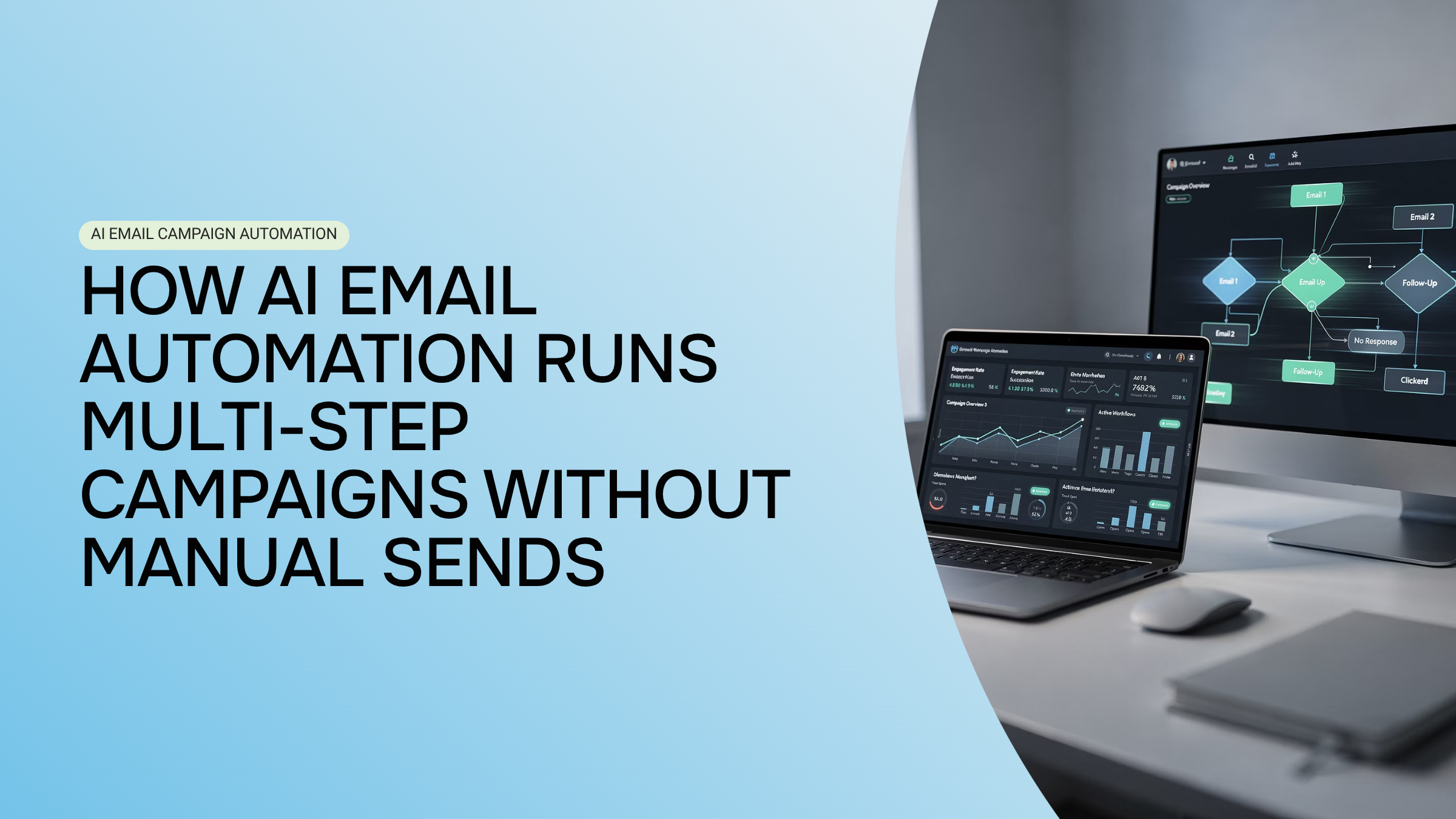 Automated email campaign workflow visualization with interconnected nodes and data flow paths