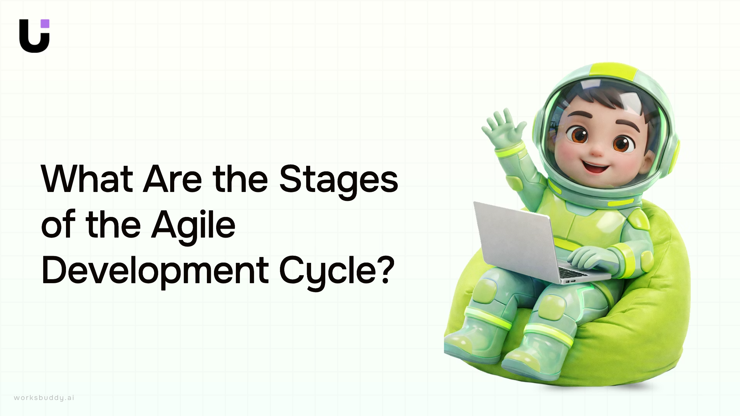 Abstract 3D visualization of agile development cycle stages in flowing blue and silver nodes