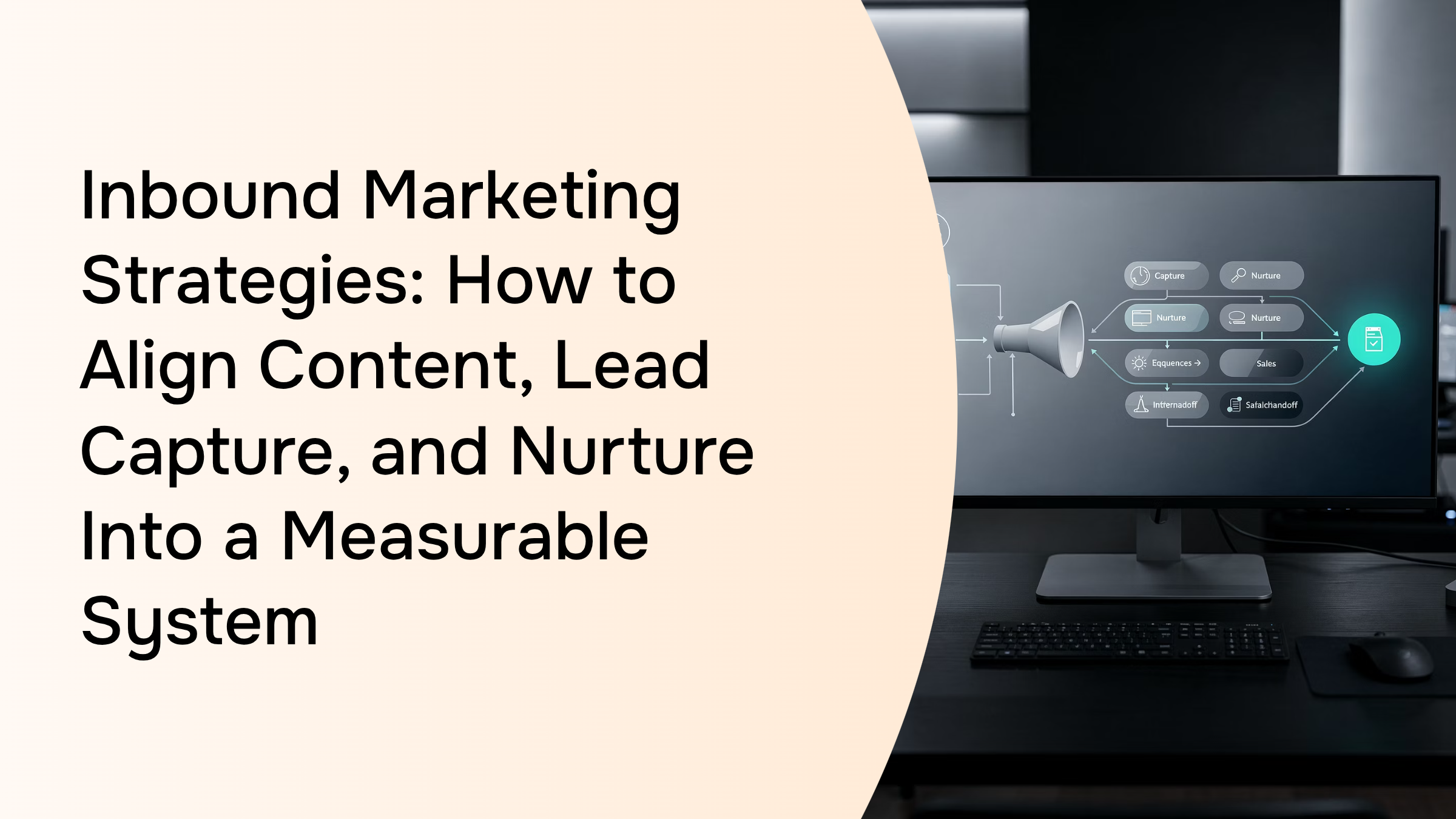Isometric 3D render of interconnected inbound marketing funnel showing content, lead capture, and nurture stages