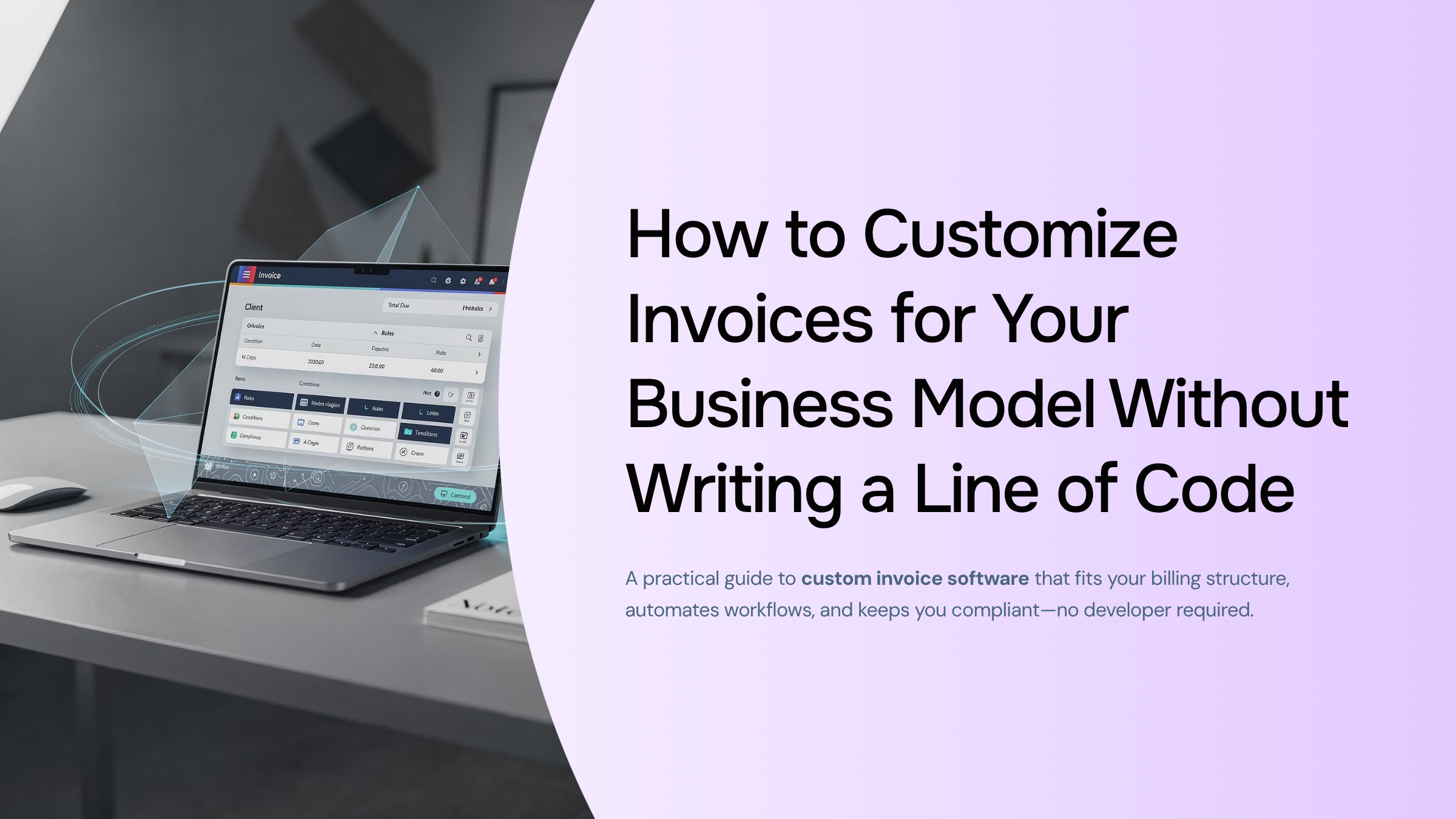 Modern invoice customization software dashboard on monitor in professional corporate workspace
