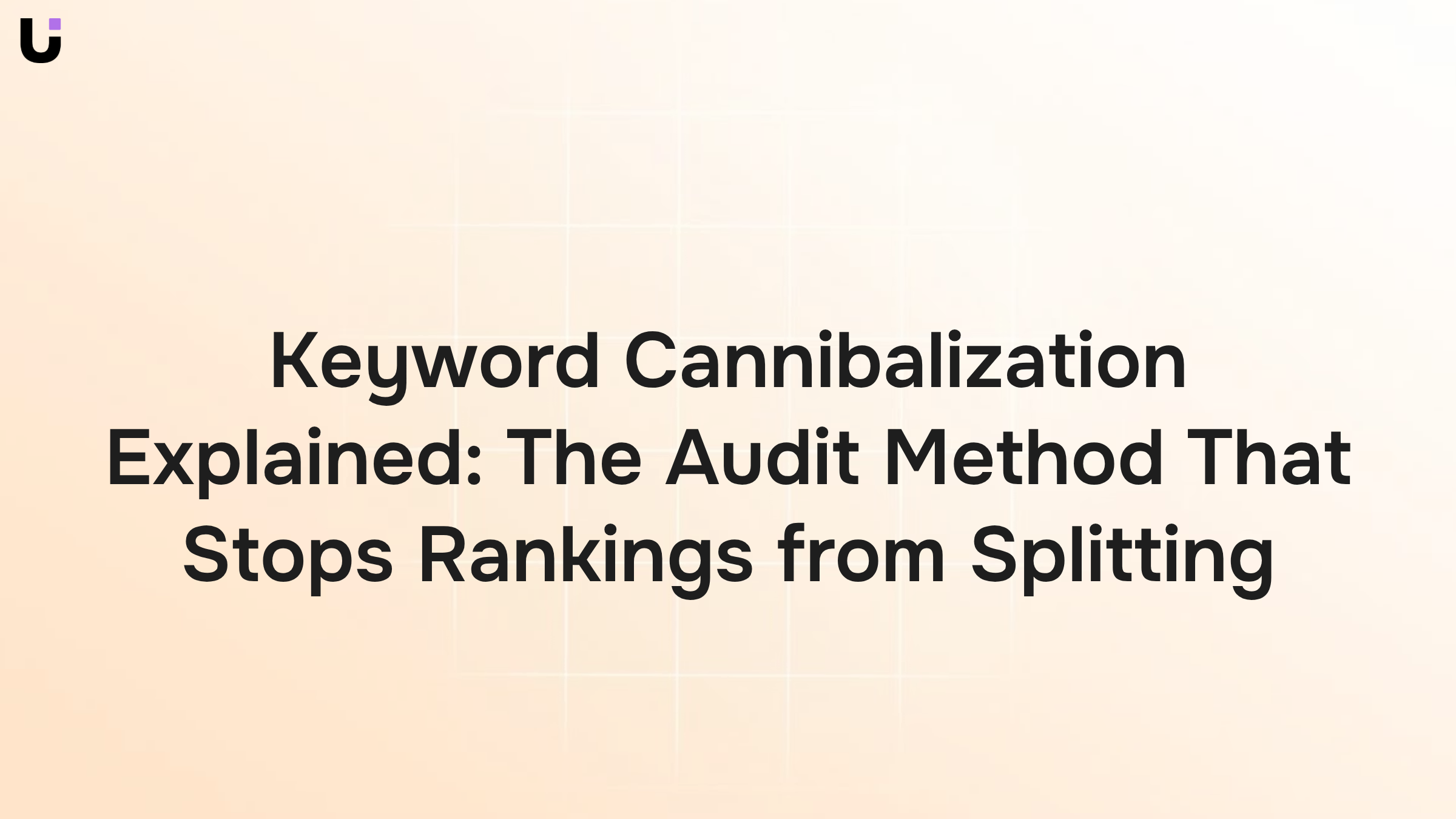 Split analytics dashboard visualizing keyword cannibalization with mirrored metrics and professional 3D design