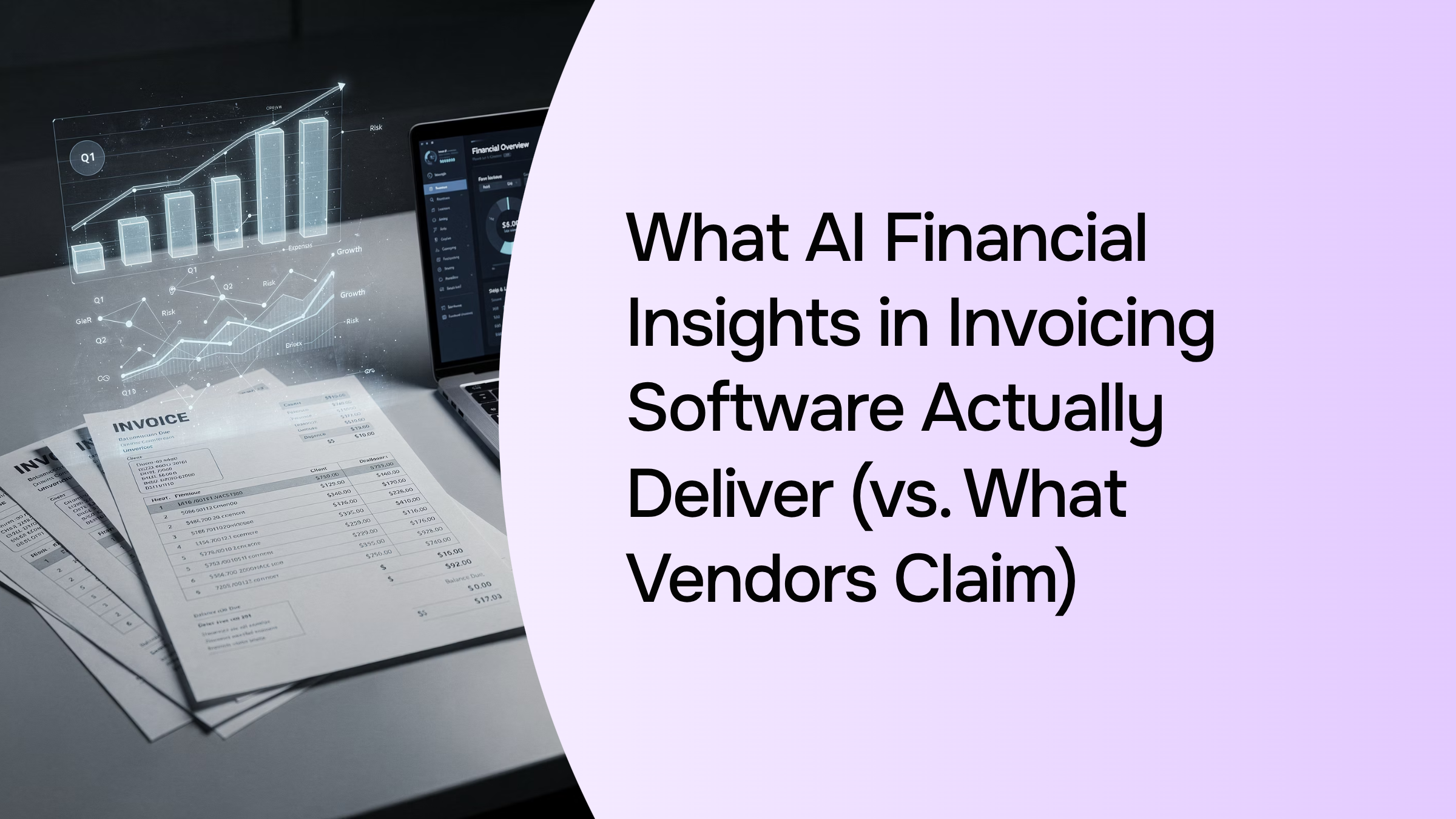 Modern digital dashboard with AI financial analytics and invoice data visualization in professional blue and silver tones
