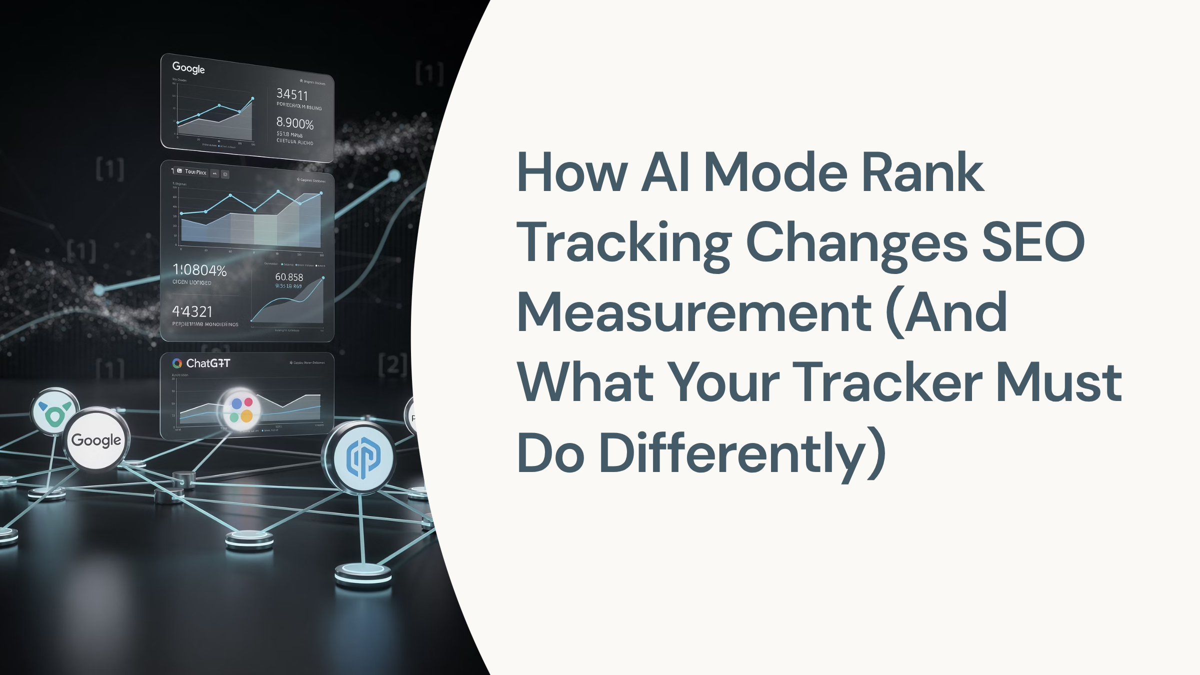 Modern 3D dashboard visualization with AI-powered ranking metrics and data analytics interface in navy and silver tones