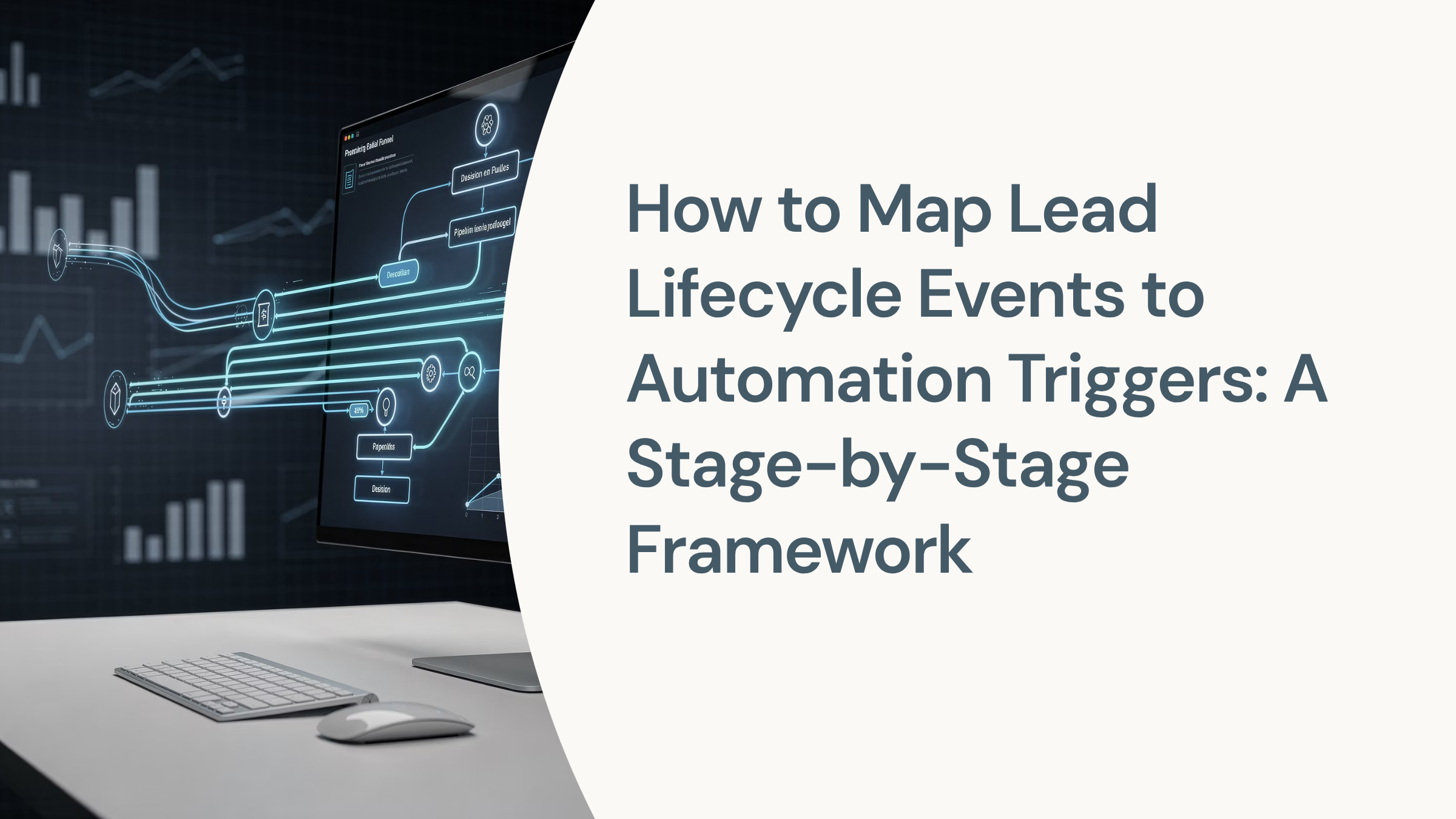 Abstract 3D automation workflow diagram with interconnected blue nodes representing lead lifecycle stages