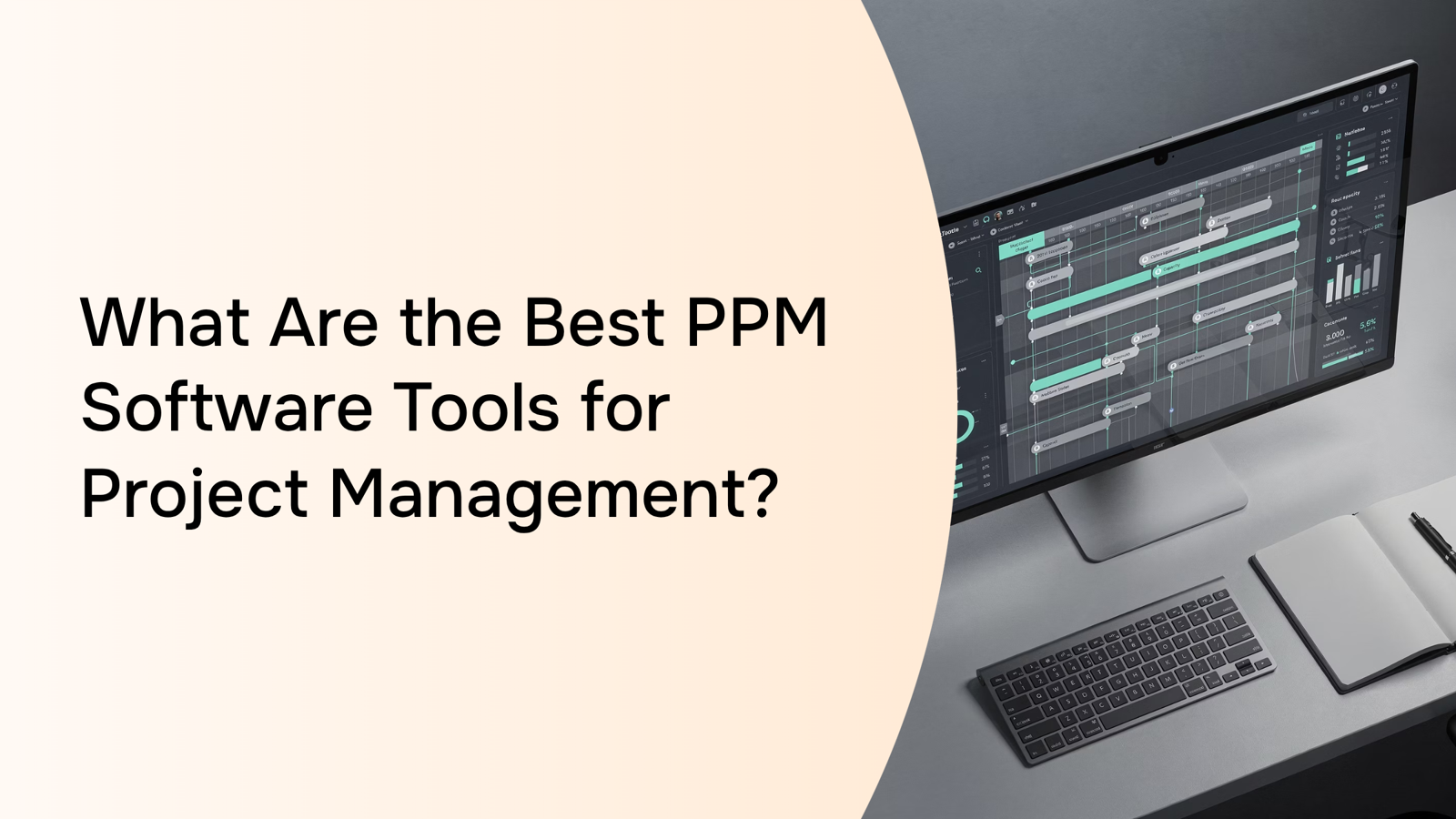 Modern 3D project management dashboard with geometric shapes representing ppm software tools