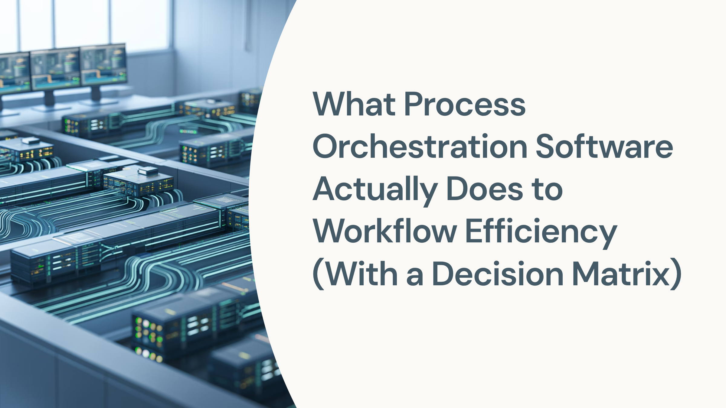 Abstract digital workflow orchestration with glowing blue nodes and connected pathways representing process efficiency