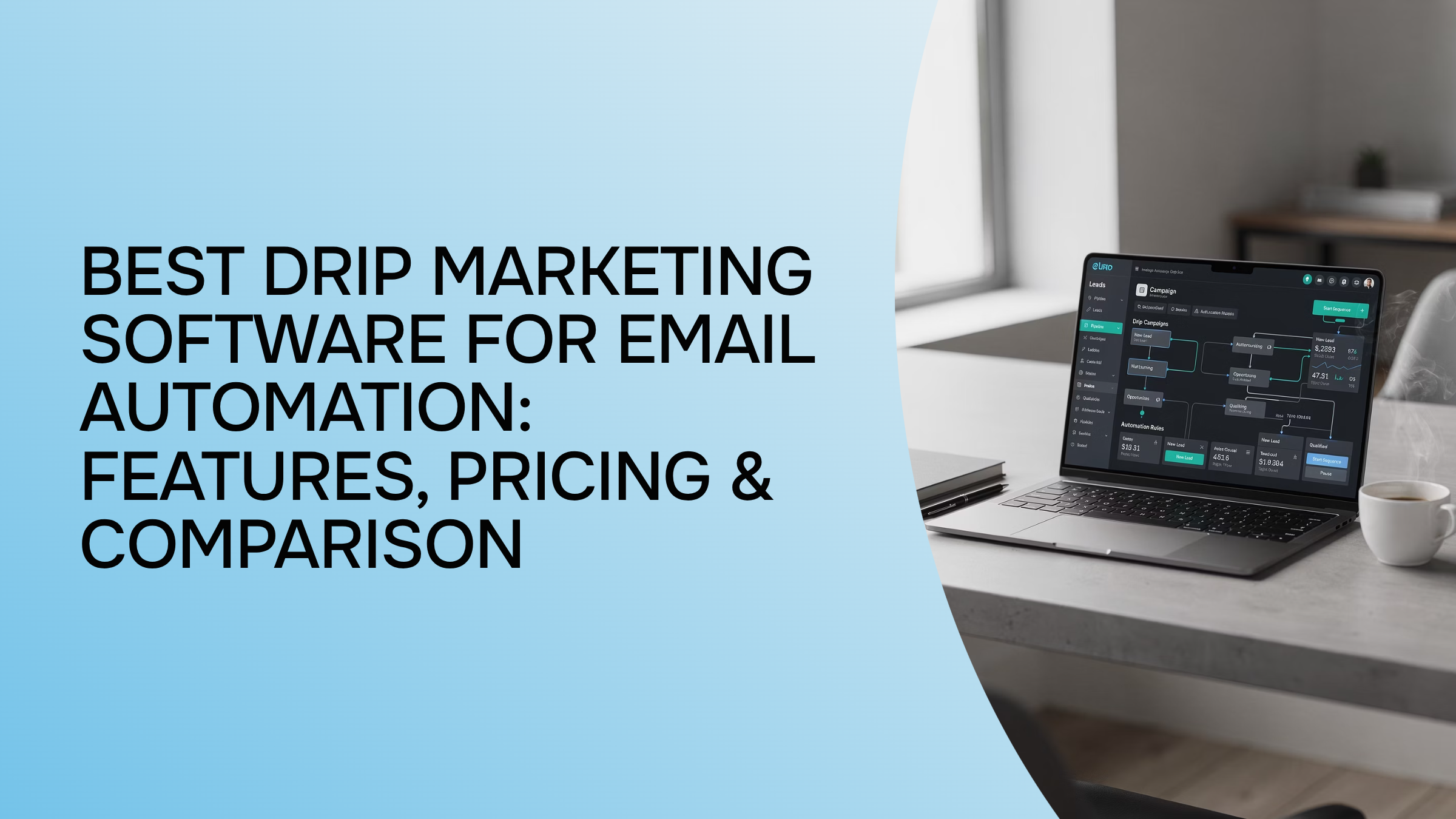 Professional email automation dashboard on computer monitor with workflow visualization and analytics
