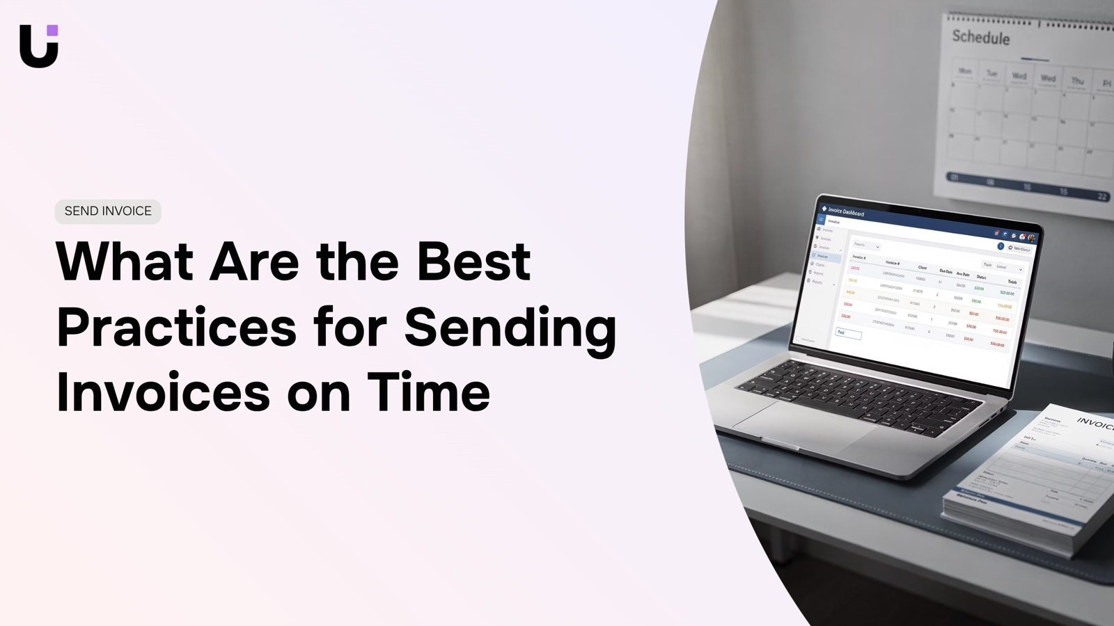 Professional desk with envelope and digital invoice management tools representing timely business invoicing practices