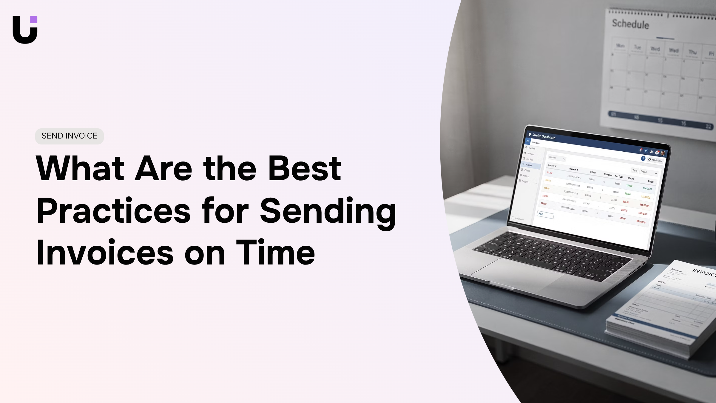 Professional desk with envelope and digital invoice management tools representing timely business invoicing practices