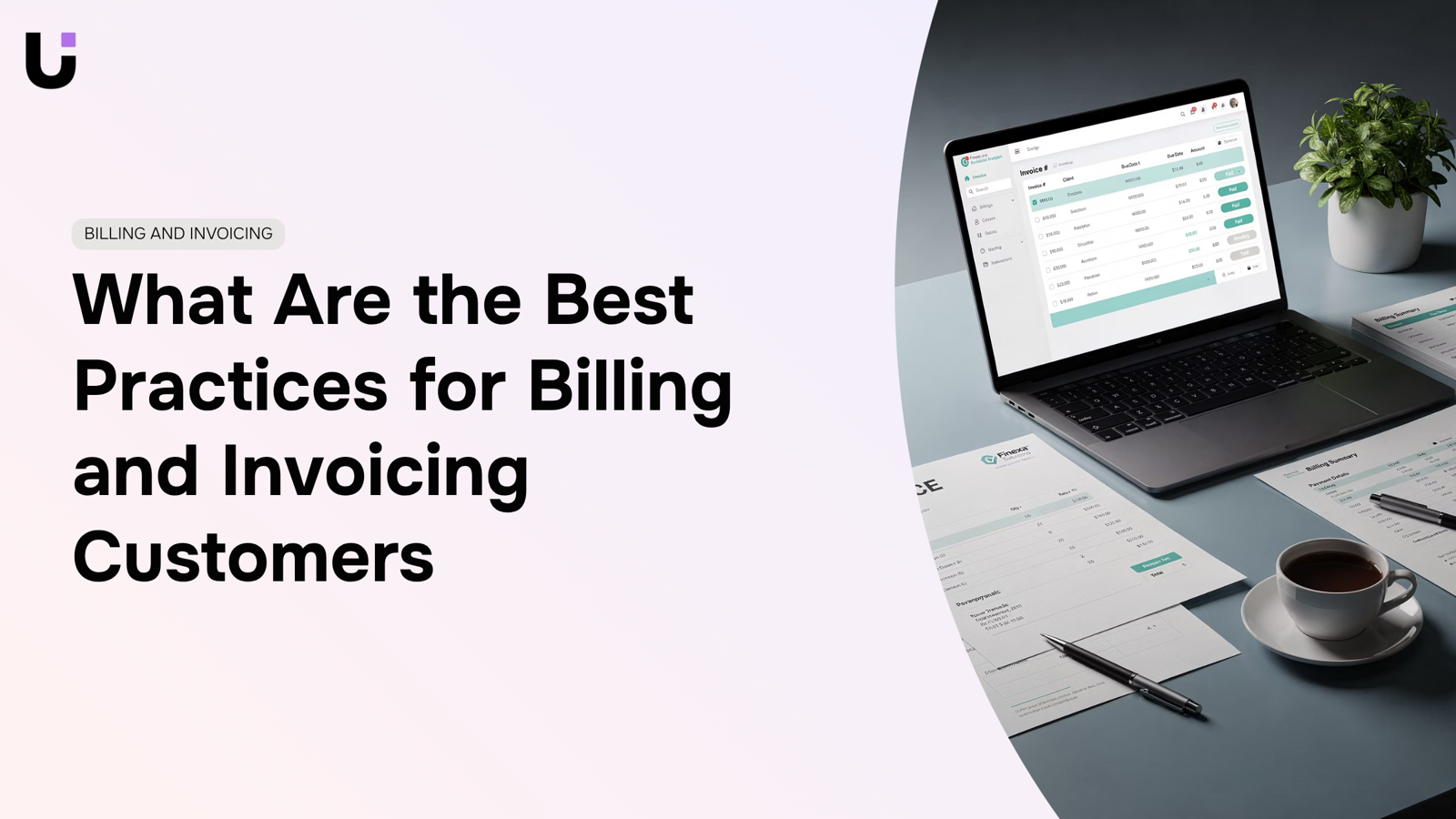 Professional 3D render of digital invoice on tablet with organized documents representing billing and invoicing best practices